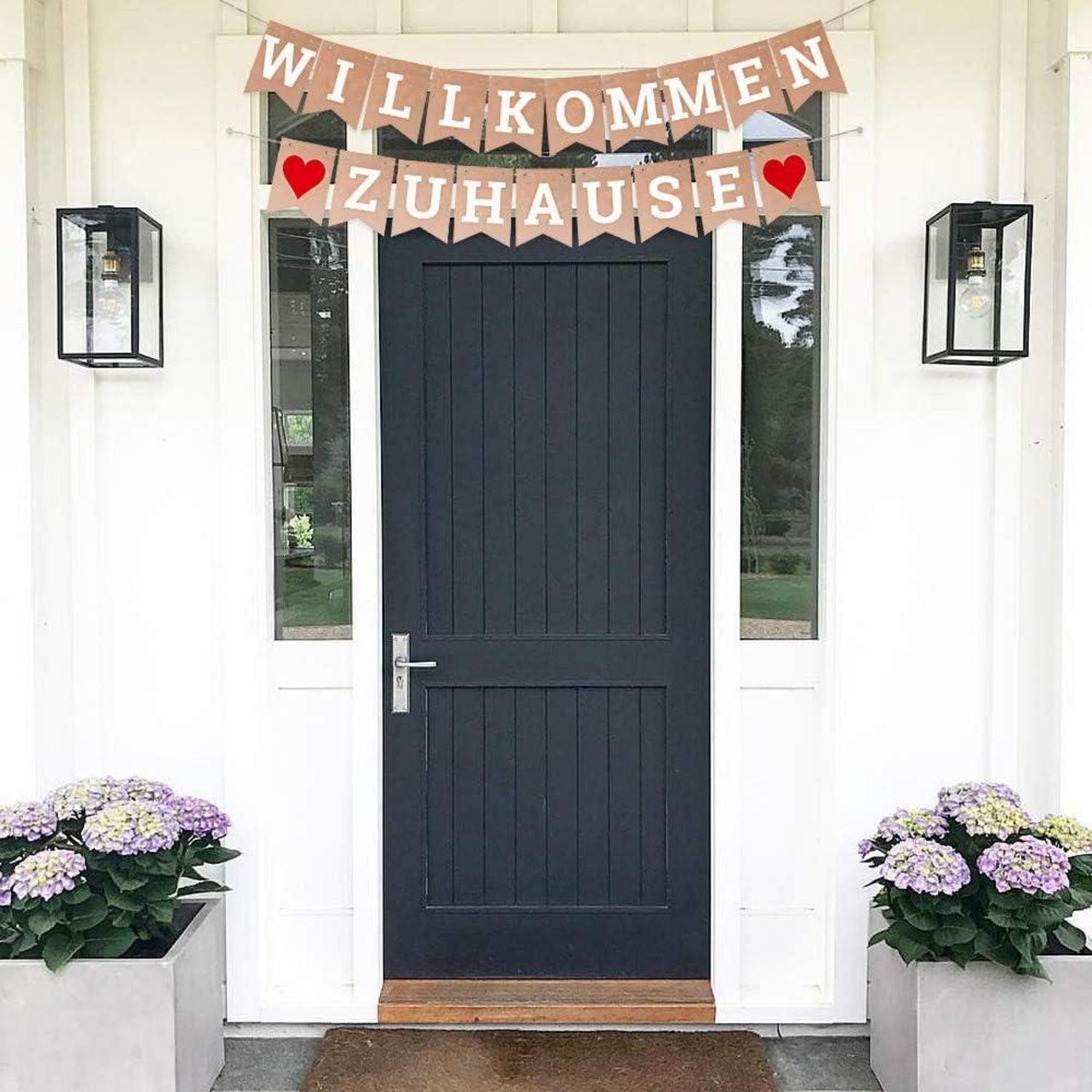 LuxusKollektion Wimpelkette Banner Willkommen Zuhause Girlande 19 Wimpel 2 Juteseile 3m Braun – Bild 4 von 5