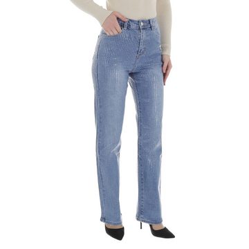 Ital-Design Straight-Jeans Damen Freizeit (86537210) Used-Look Stretch High Waist Jeans in Blau