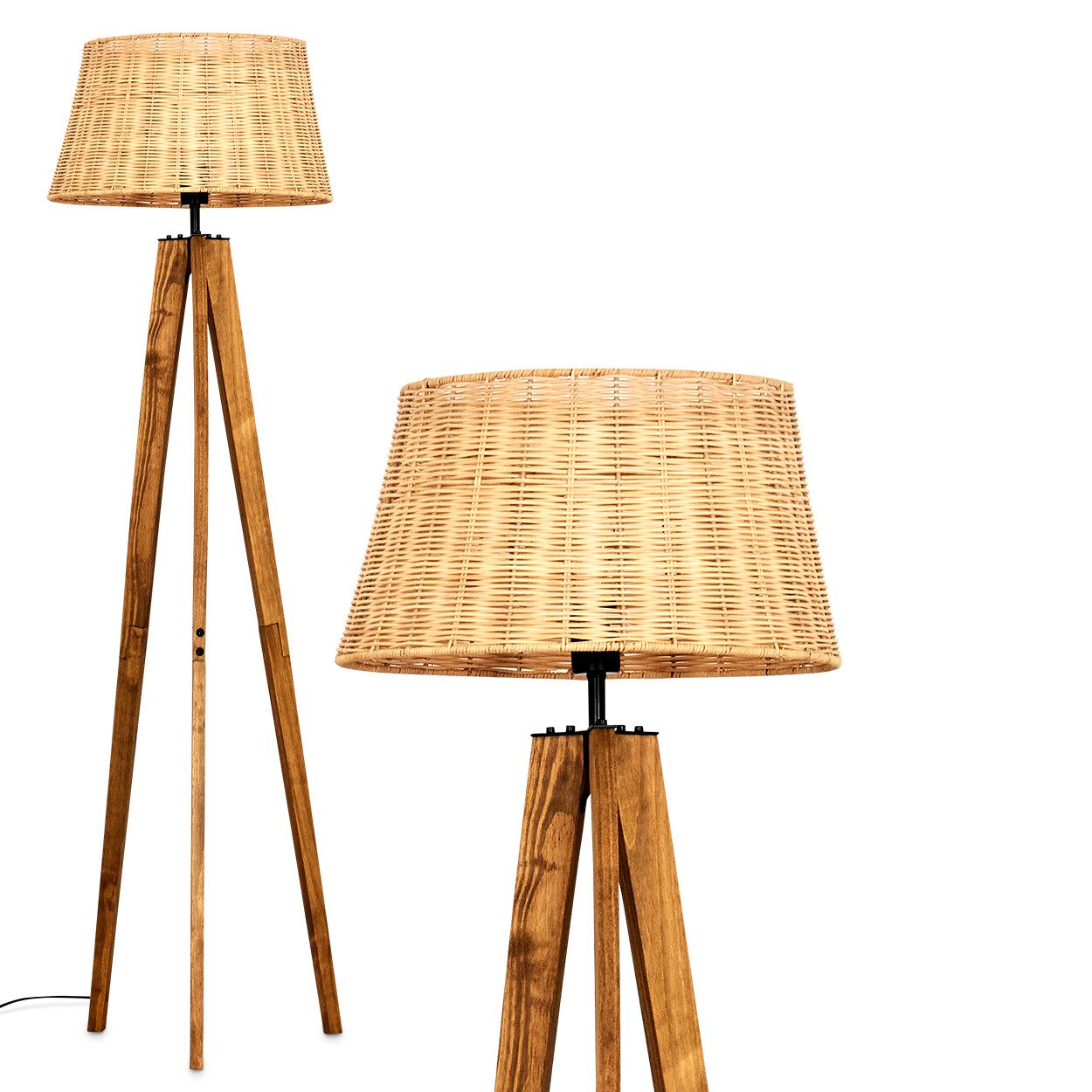 Stehlampe Stehlampe aus Holz/Metall/Rattan in Naturfarben/Schwarz