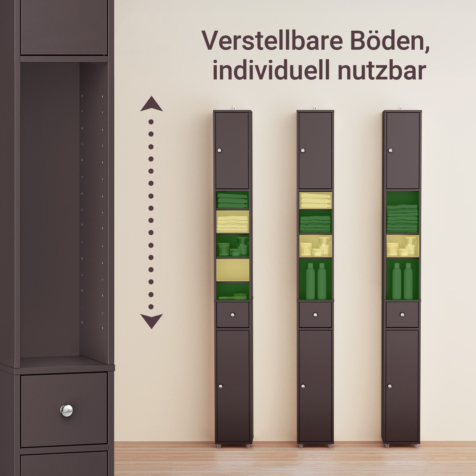 SoBuy Hochschrank BZR34, Badschrank schmal 20 cm, Badezimmerschrank, Hochschrank bad Badkommode, extra Stauraum für kleine Bäder, schlankes Design