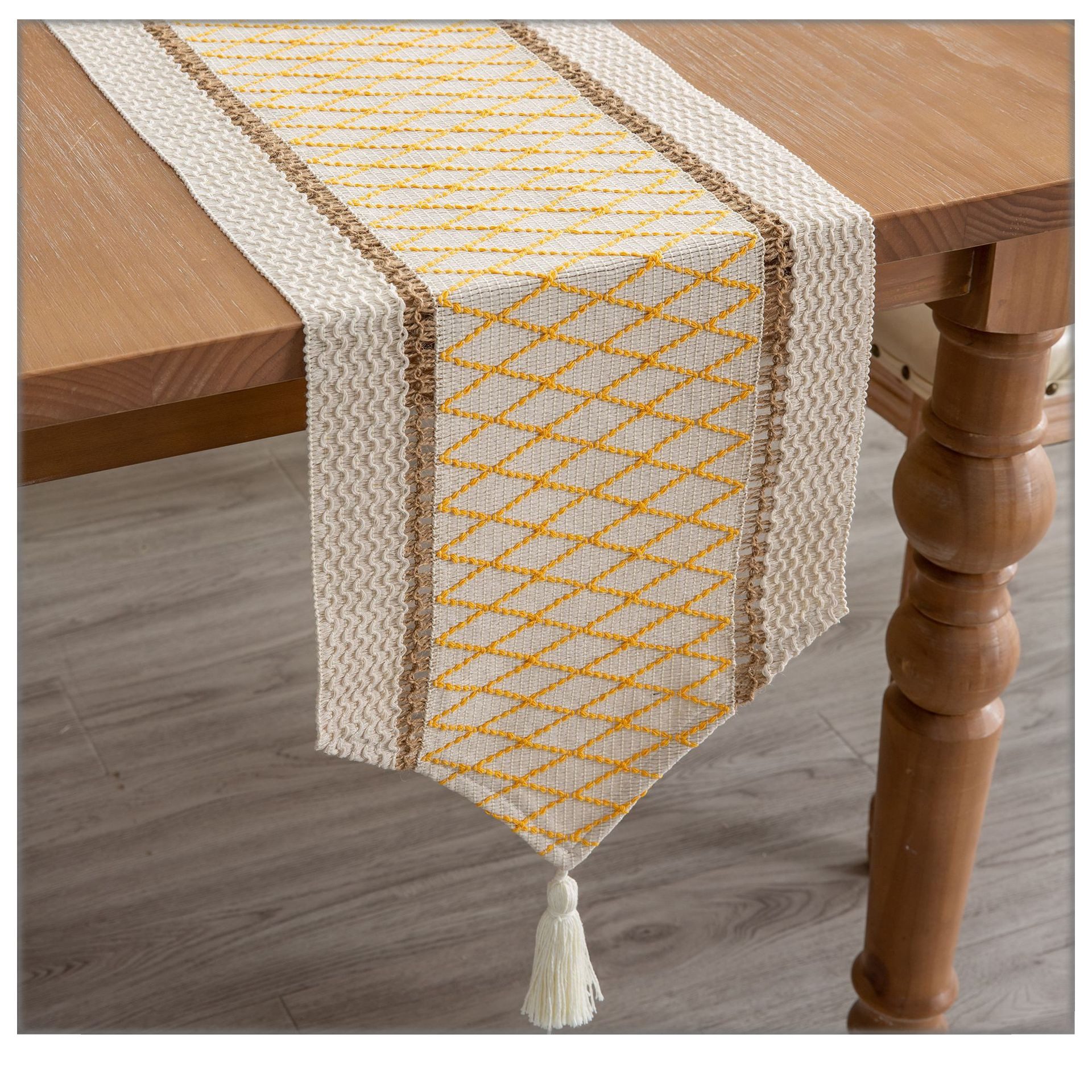 Blusmart Tischläufer Gittergewebter Tischläufer aus Baumwolle und Leinen (Bohème-Stil, mehrere Spezifikationen verfügbar, Quaste zum Aufhängen, tägliche Dekoration), Geeignet für alle Arten von Esstischen und Eingangstischen