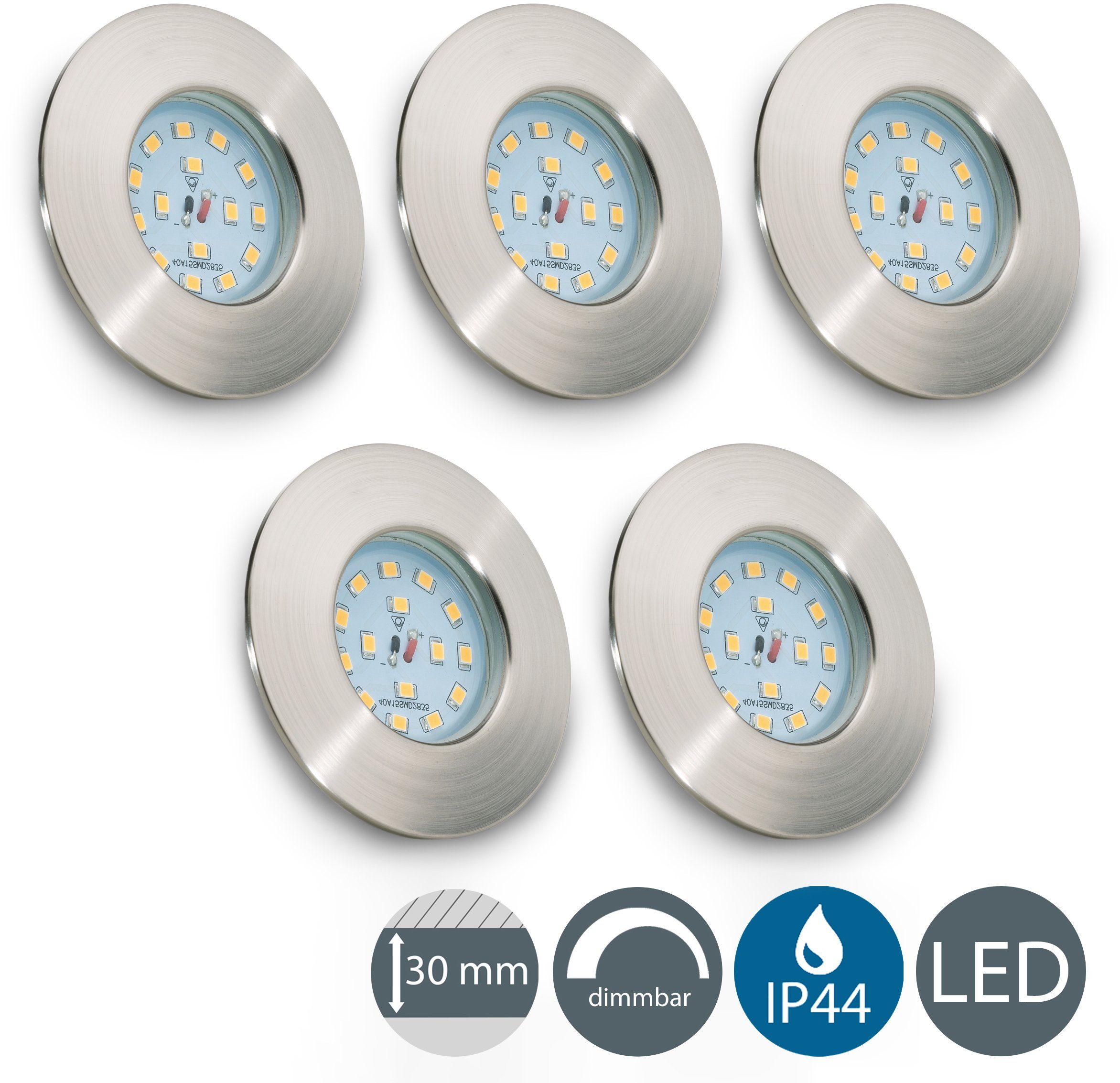 LED dimmbar, B.K.Licht flach Dimmfunktion, Iris fest 470 LED Einbauleuchte (30mm), ultra inkl. V, Warmweiß, Lumen Einbaustrahler, 5W integriert, LED