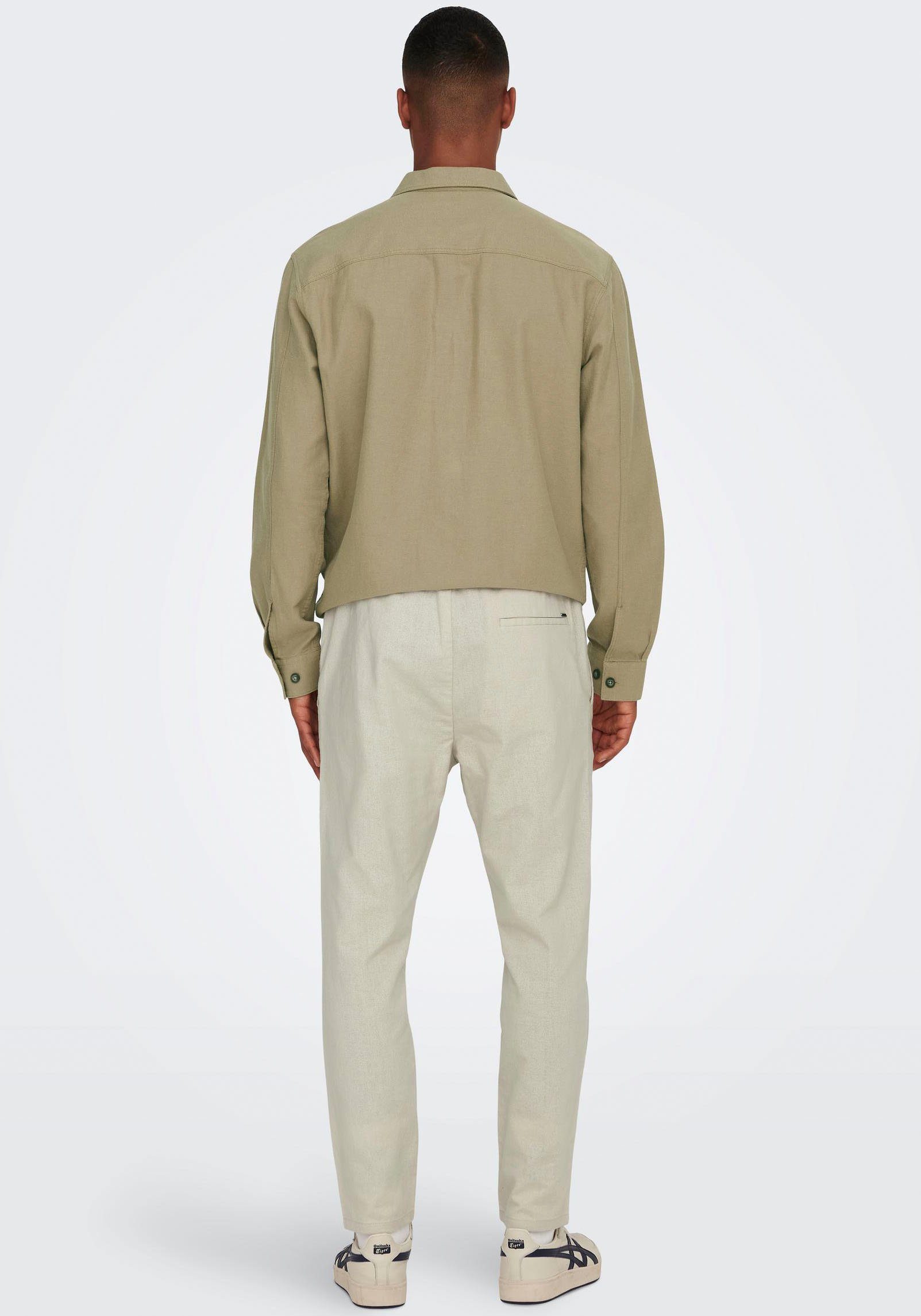 ONLY & SONS Schlupfhose ONSLINUS CROP 0007 COT LIN PNT NOOS Baumwolle mit Leinen, Gummizug und Kordel