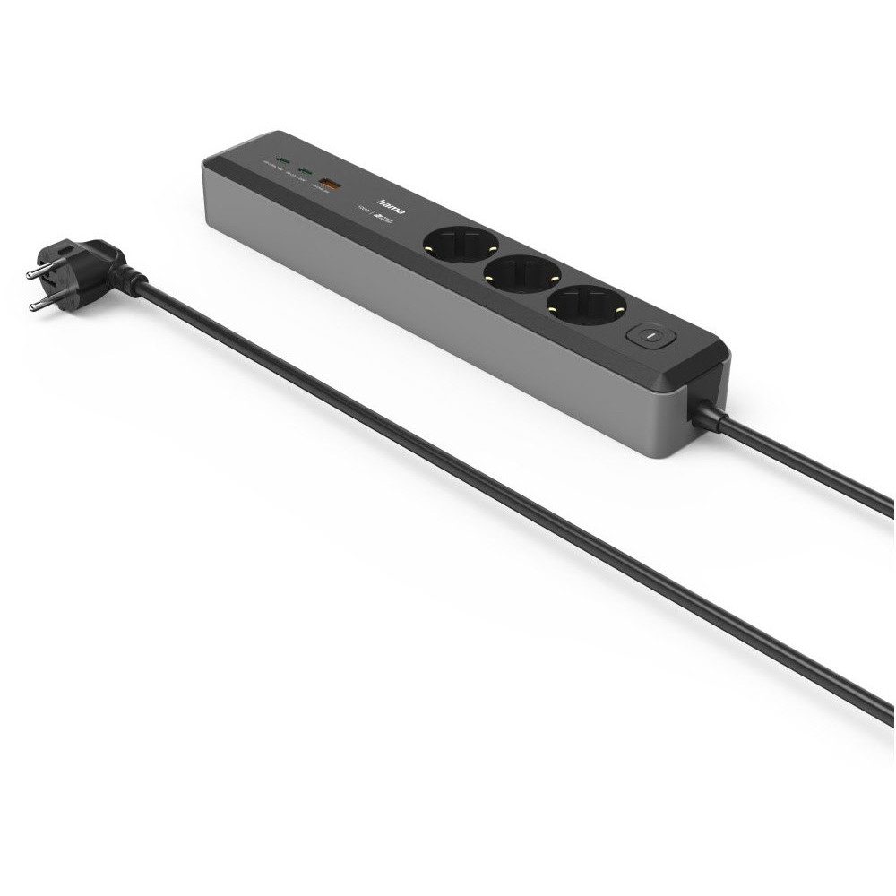 Hama Hama 3fach Steckdosenleiste USB-C/A grau/schwarz Audio- & Video-Adapter Steckdosen