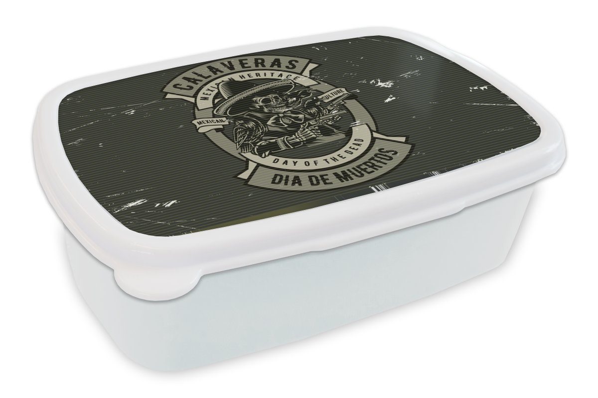 MuchoWow Lunchbox Sheriff - Pistole - Mexiko - Retro, Kunststoff, (2-tlg), Brotbox für Kinder und Erwachsene, Brotdose, für Jungs und Mädchen weiß