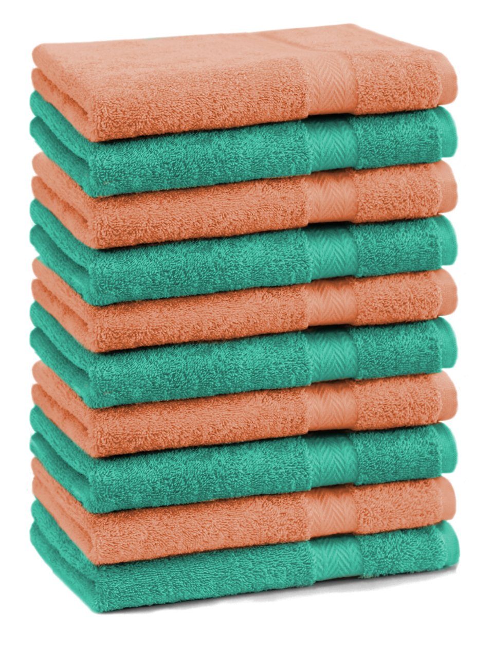 Betz Gästehandtücher 10 Stück Gästehandtücher Premium 100% Baumwolle Gästetuch-Set 30x50 cm Farbe smaragdgrün und orange, 100% Baumwolle