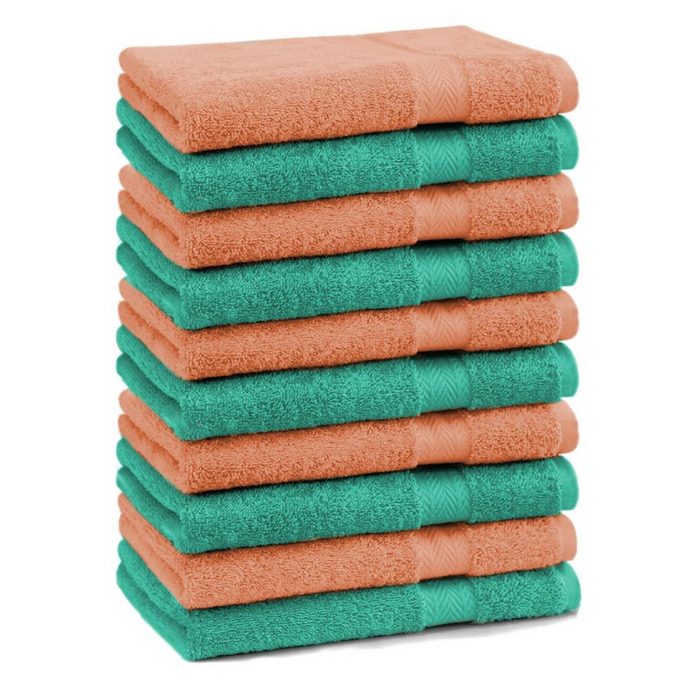 Betz Gästehandtücher 10 Stück Gästehandtücher Premium 100% Baumwolle Gästetuch-Set 30x50 cm Farbe smaragdgrün und orange 100% Baumwolle
