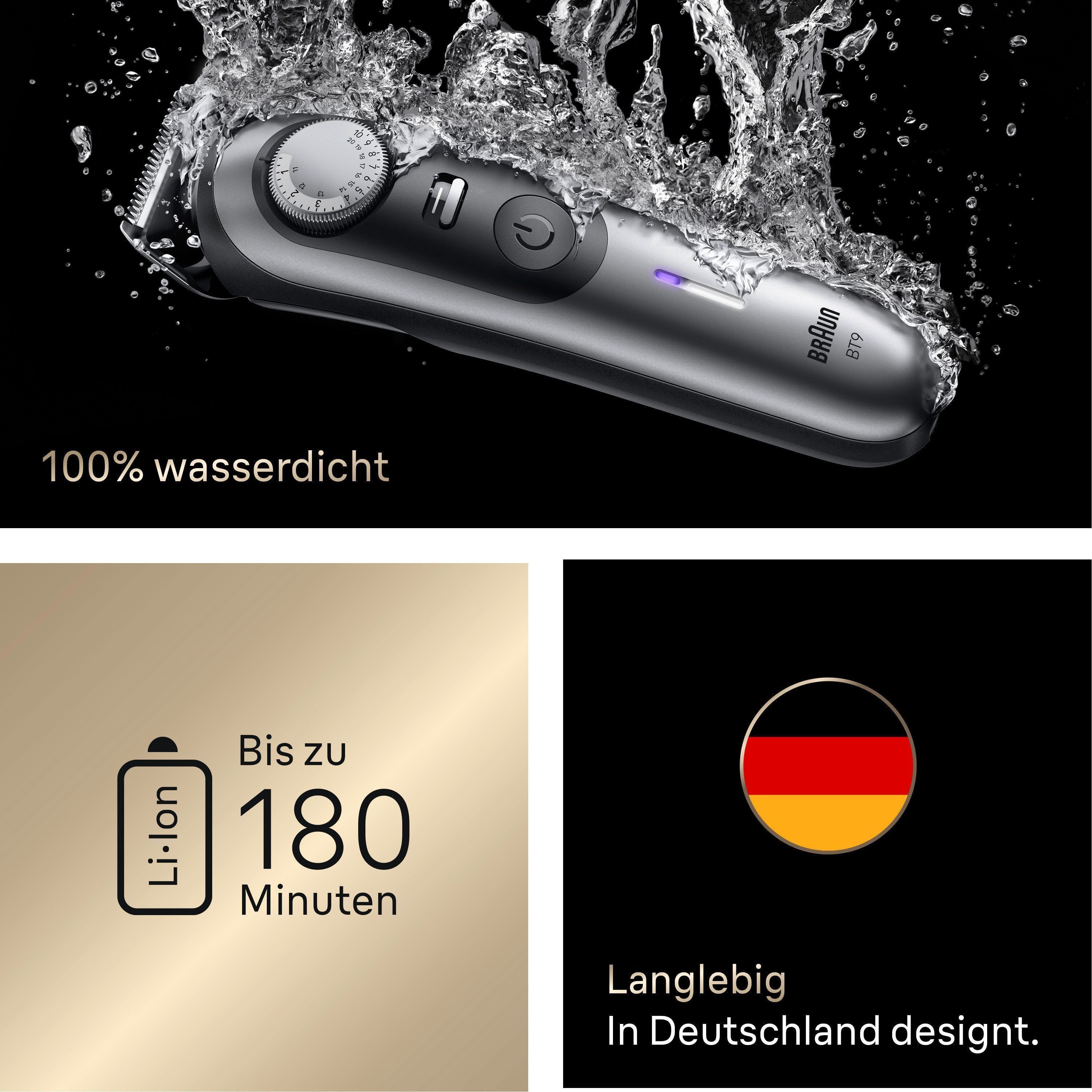 Braun Haarschneider Barttrimmer BT9520, Lebenslang scharfe ProBlade Klinge, 180 Min Akkulaufzeit, 52 Längen