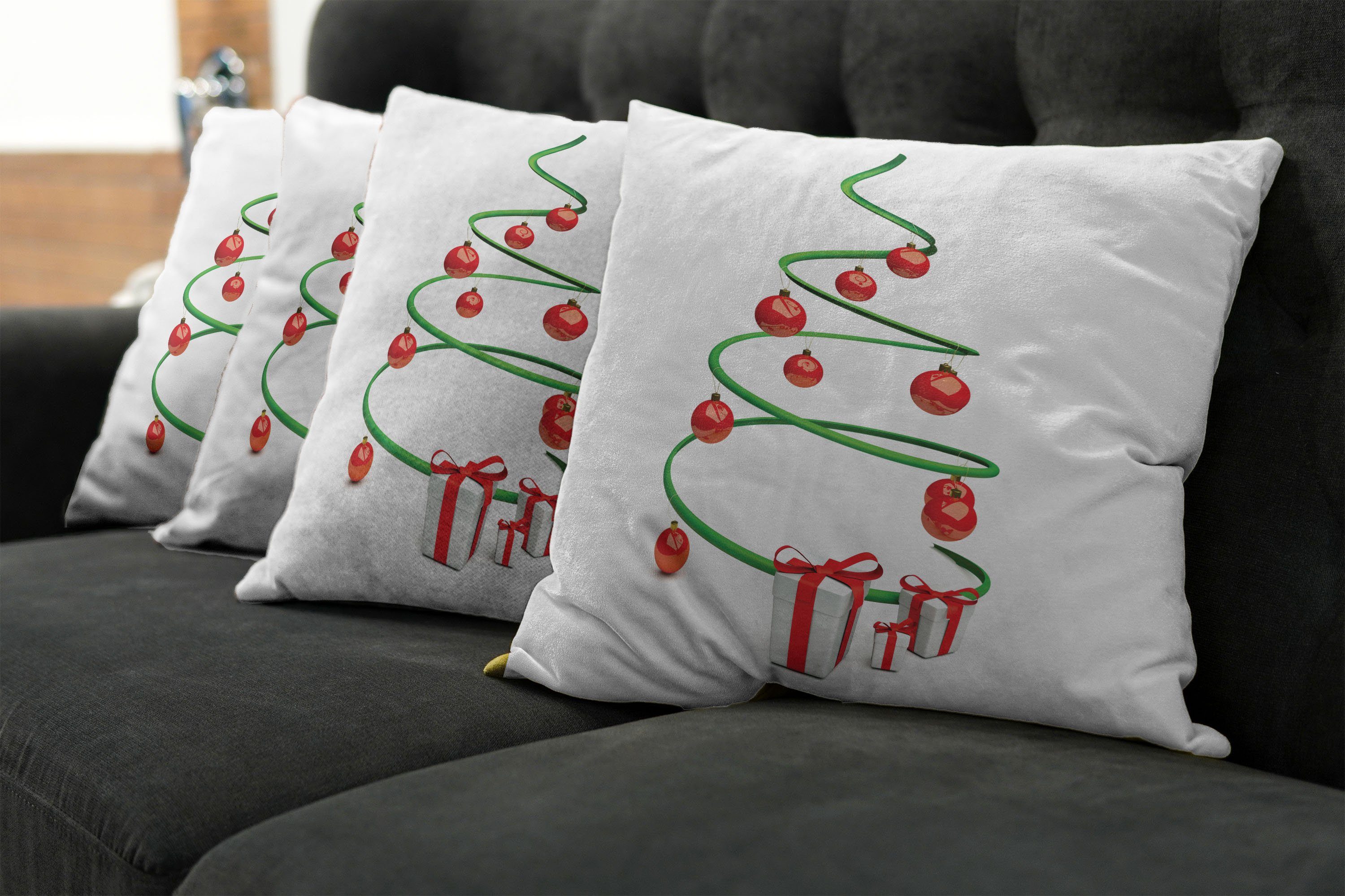 Doppelseitiger Modern Weihnachten Abstrakte Kissenbezüge Accent (4 Abakuhaus Stück), Digitaldruck, Weihnachtsbaum