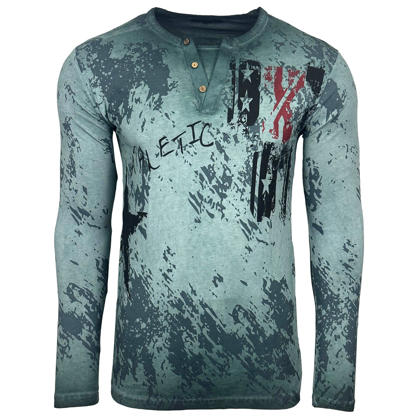 Baxboy Longshirt Langarmshirt mit trendigem All-Over Logo-Print mit Knopfle günstig online kaufen