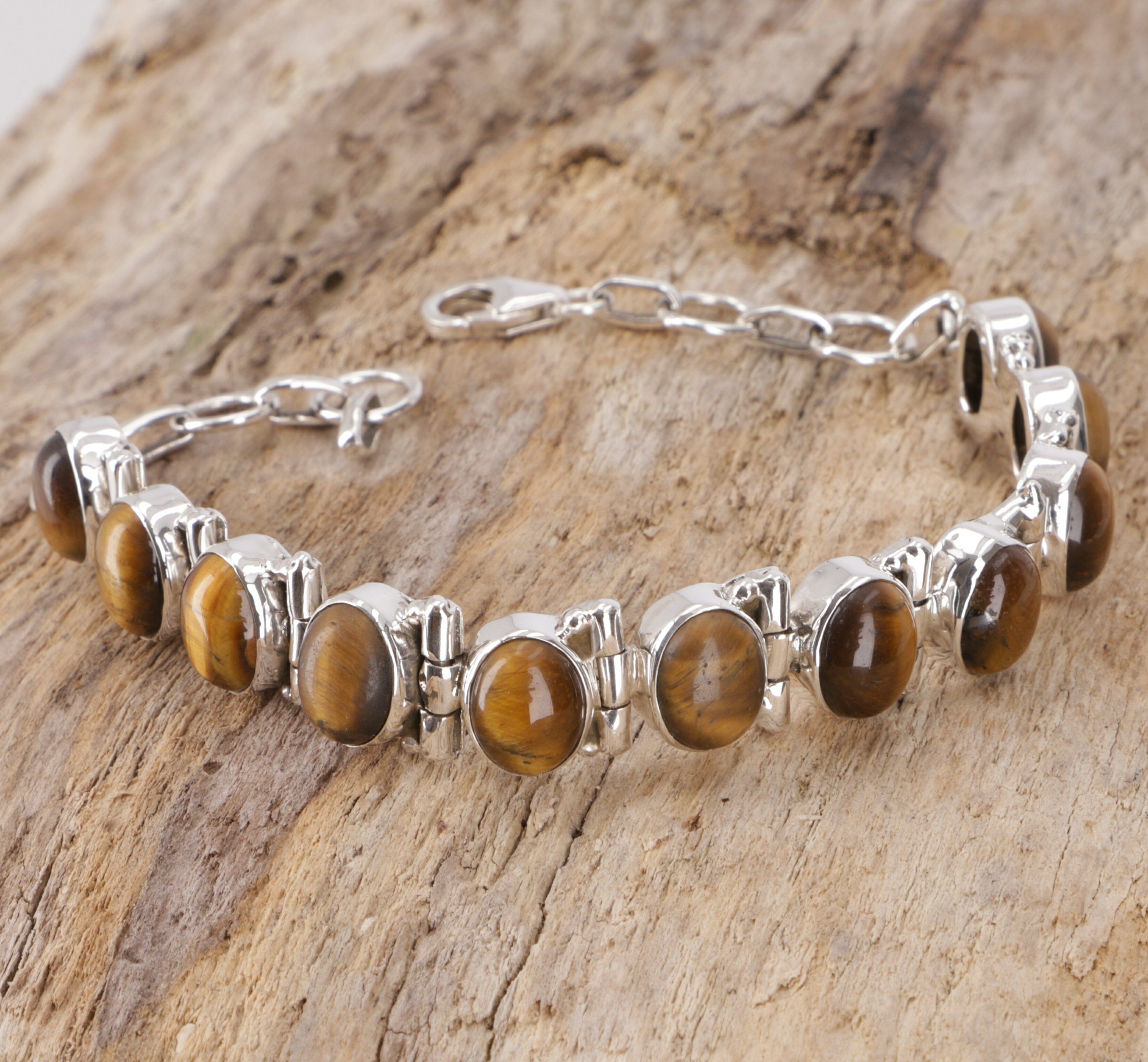 Guru-Shop Armreif Indisches Boho Silber Armband - Tigerauge