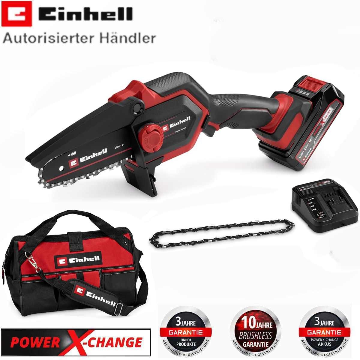 Einhell Akku-Kettensäge Astkettensäge GE-PS 18/15 Li BL, 18V,Kit, Akku 2.5 Ah, Tasche,2 Ketten