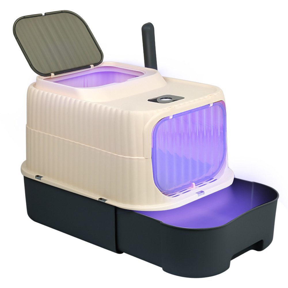 JEOBEST Katzentoilette Katzentoilette mit UV-Sterilisation, Katzenklo Geschlossen mit Schaufel & Schublade, Leichte Reinigung