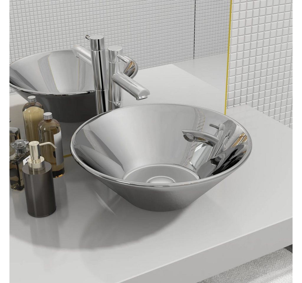 Thumbnail - vidaXL Waschbecken Waschbecken Badezimmer Aufsatzwaschbecken 42 x 14 cm Keramik Silbern