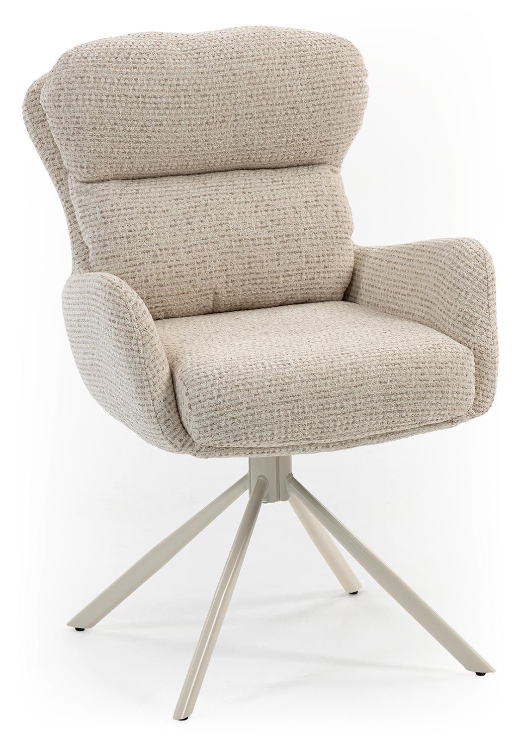 Home4You Polsterstuhl Cremeweiß, Webstoff, Metallgestell (1 St), 180 Grad drehbar, B 61 x H 91 x T 69 cm
