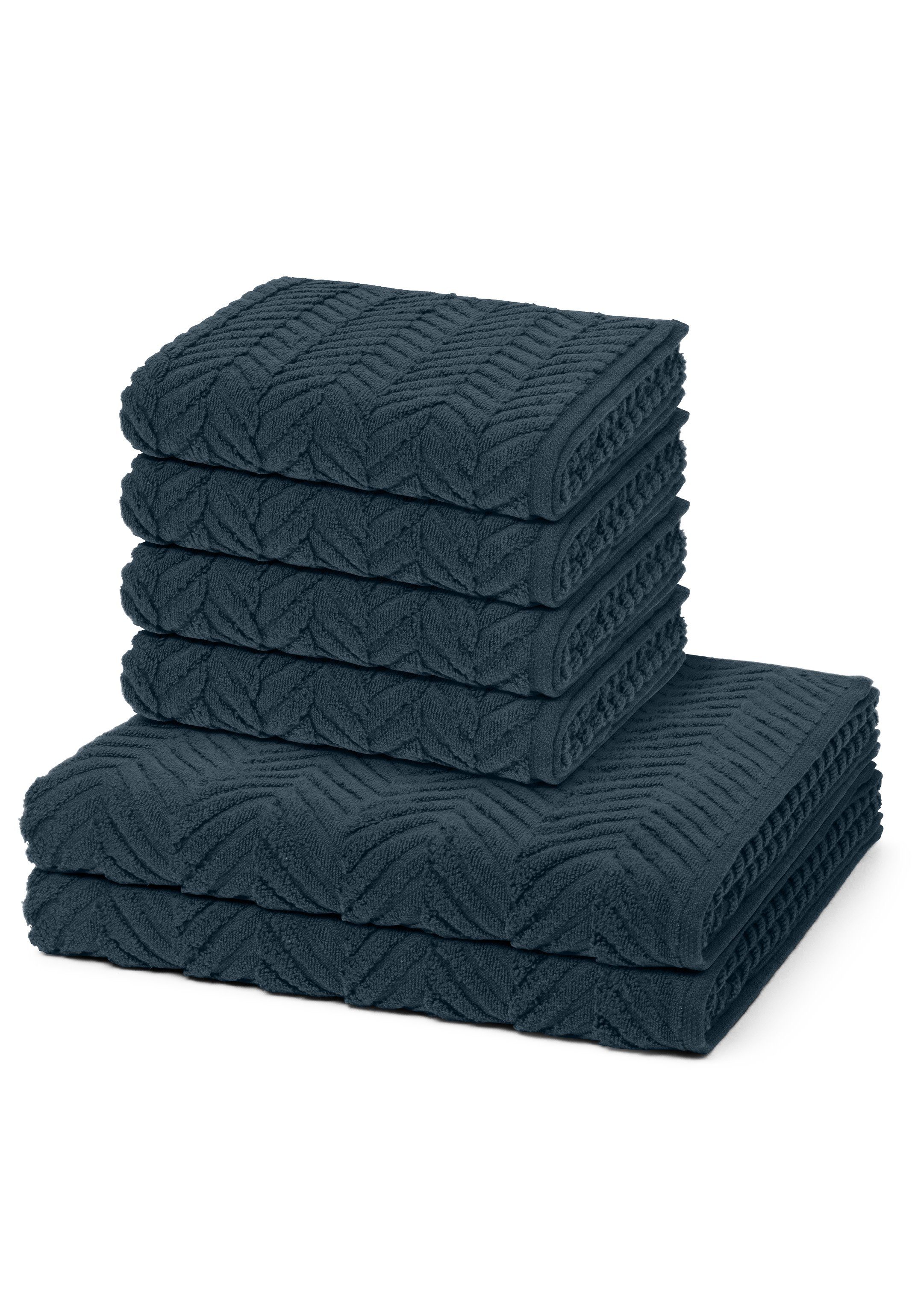 Nachtblau im Walkfrottee, Duschtuch Skin, Sensual - Schnelltrocknend Baumwolle Handtuch ROSS - X (Spar-Set, Handtuch 2 Set 6-tlg), Set X 4