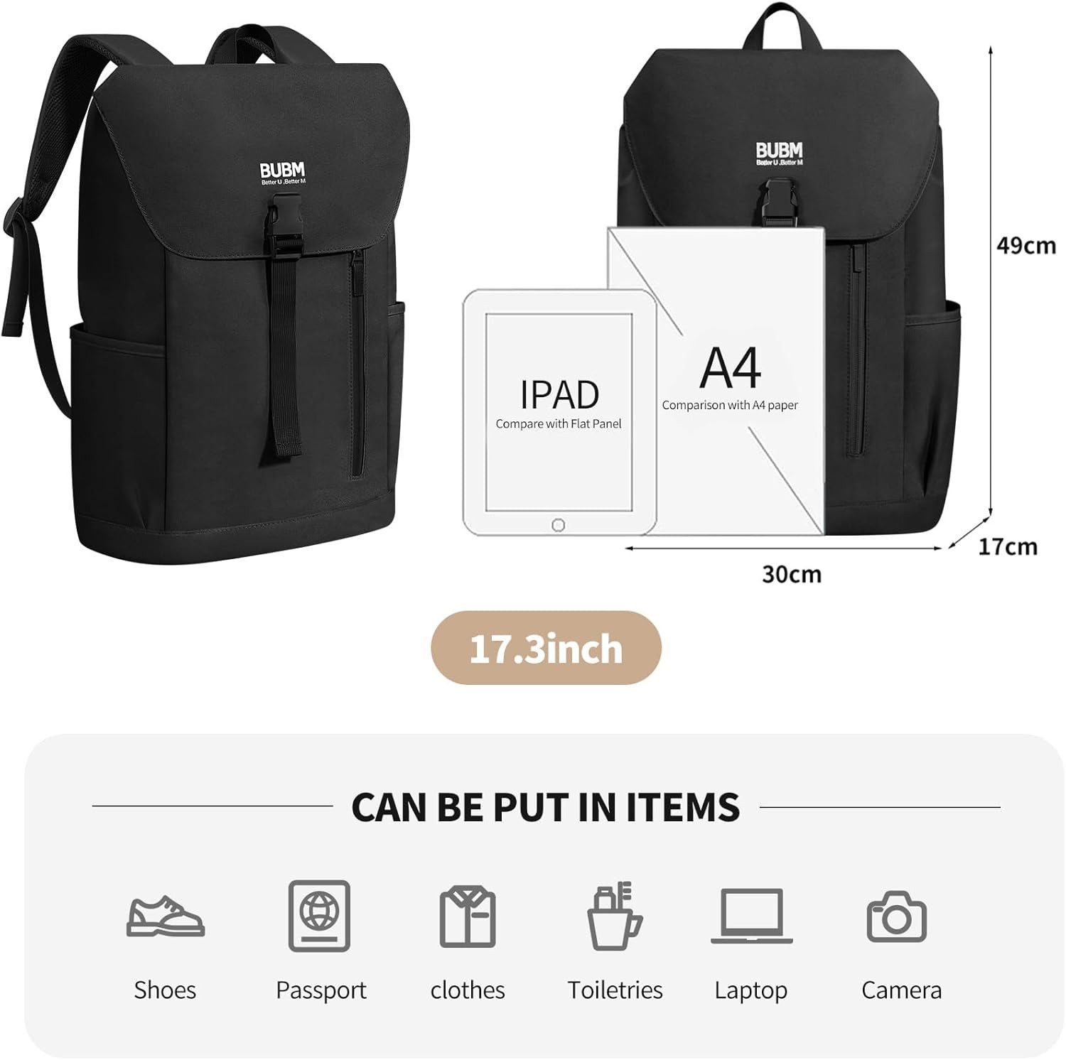 LA CUTE Rucksack Tasche Reise Business-Rucksack Wasserdicht mit großem Stauraum (Laptop-Rucksack-Set: Wasserdicht, mit Laptopfach, ideal für Reisen., Wasserdich – Bild 4 von 5