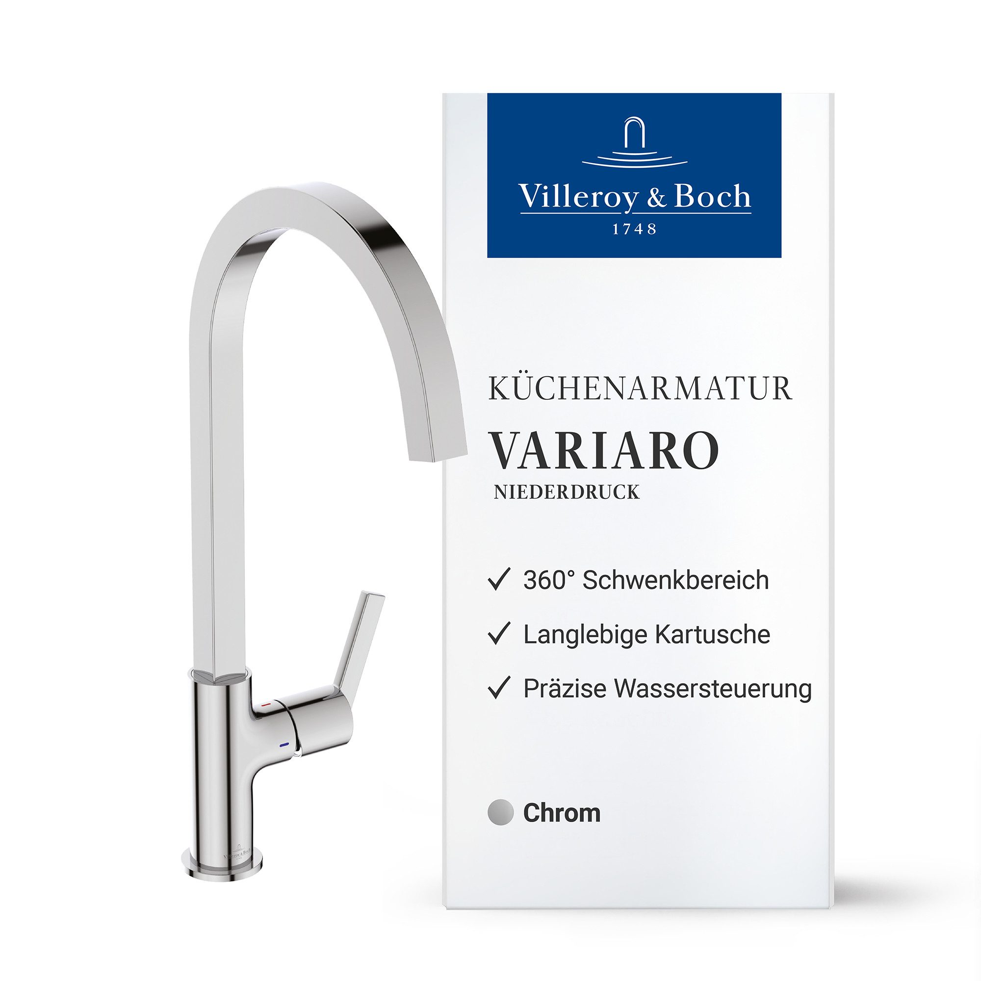 Villeroy & Boch Küchenarmatur Variaro FirmaFlow® Kartusche, 360° schwenkbarer Auslauf, Schnellmontagesystem