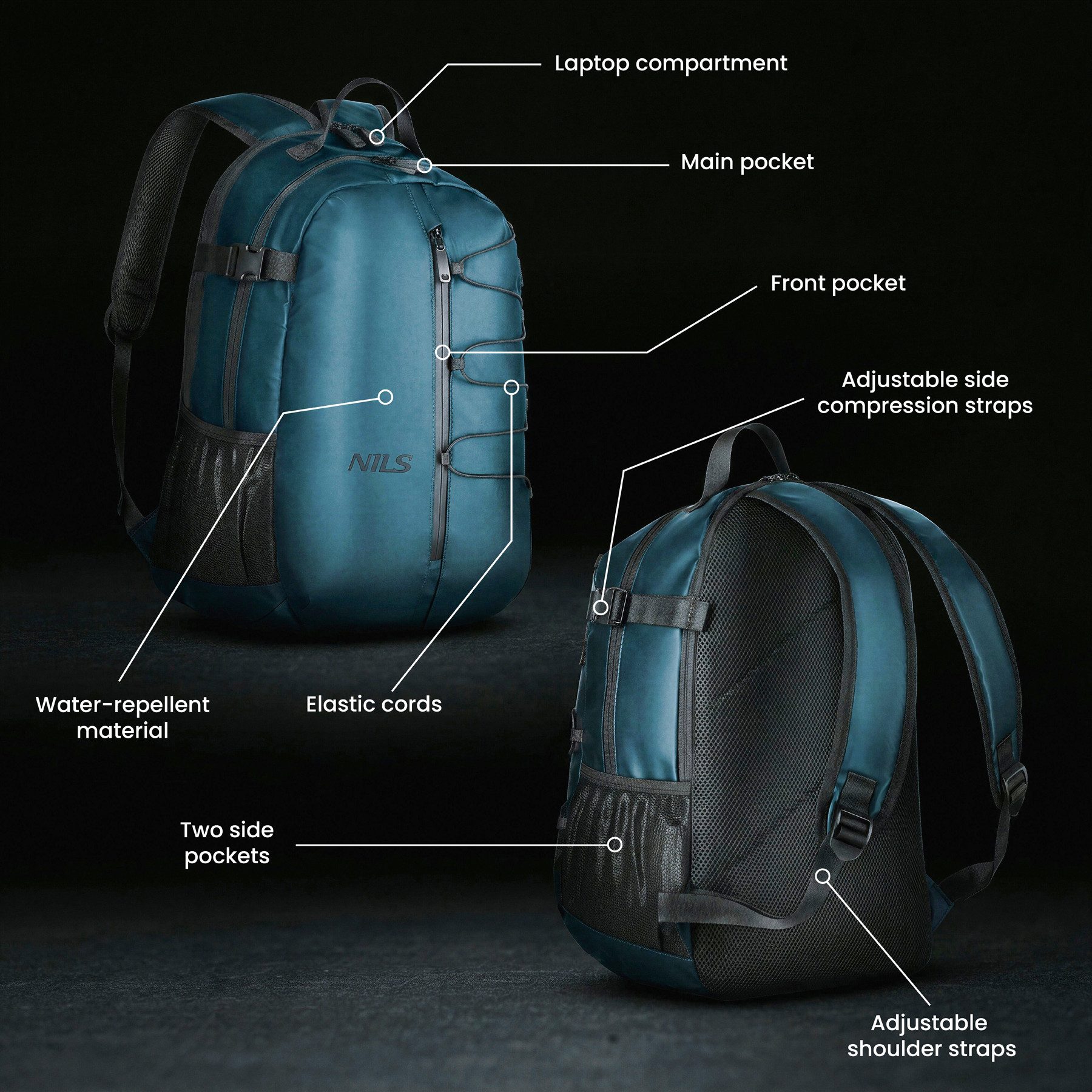 NILS CAMP Laptoprucksack Reiserucksack 20L Business Rucksack, Geräumiges Hauptfach mit praktischen Innenfächern