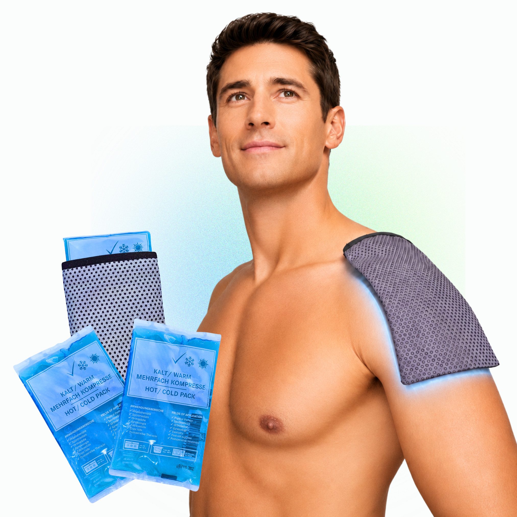AktiFlex Kühlpad FIXURA PAD bei Schulterschmerzen, 3 Kühlpacks 16 x 9 cm, rutschfest, Schulterschmerz-Set, 4-tlg., rutschfest unter Kleidung durch Silikonnoppen