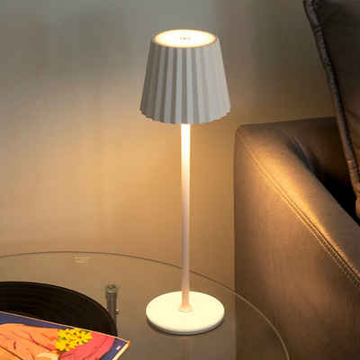 LIGHTSTUDIO Außen-Tischleuchte Tischleuchten Kabellos Weiß LED Tischlampe Outdoor Wohnzimmer, Schlafzimmer, Dimmbar Schreibtishlampe 5200mAh Akku