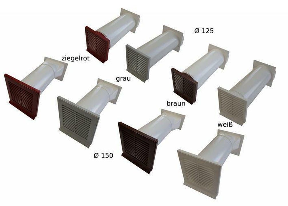 Flachanschluss 120 Außengitter grau Mauerstärken ø150 bis 450mm Mauerkasten IKM