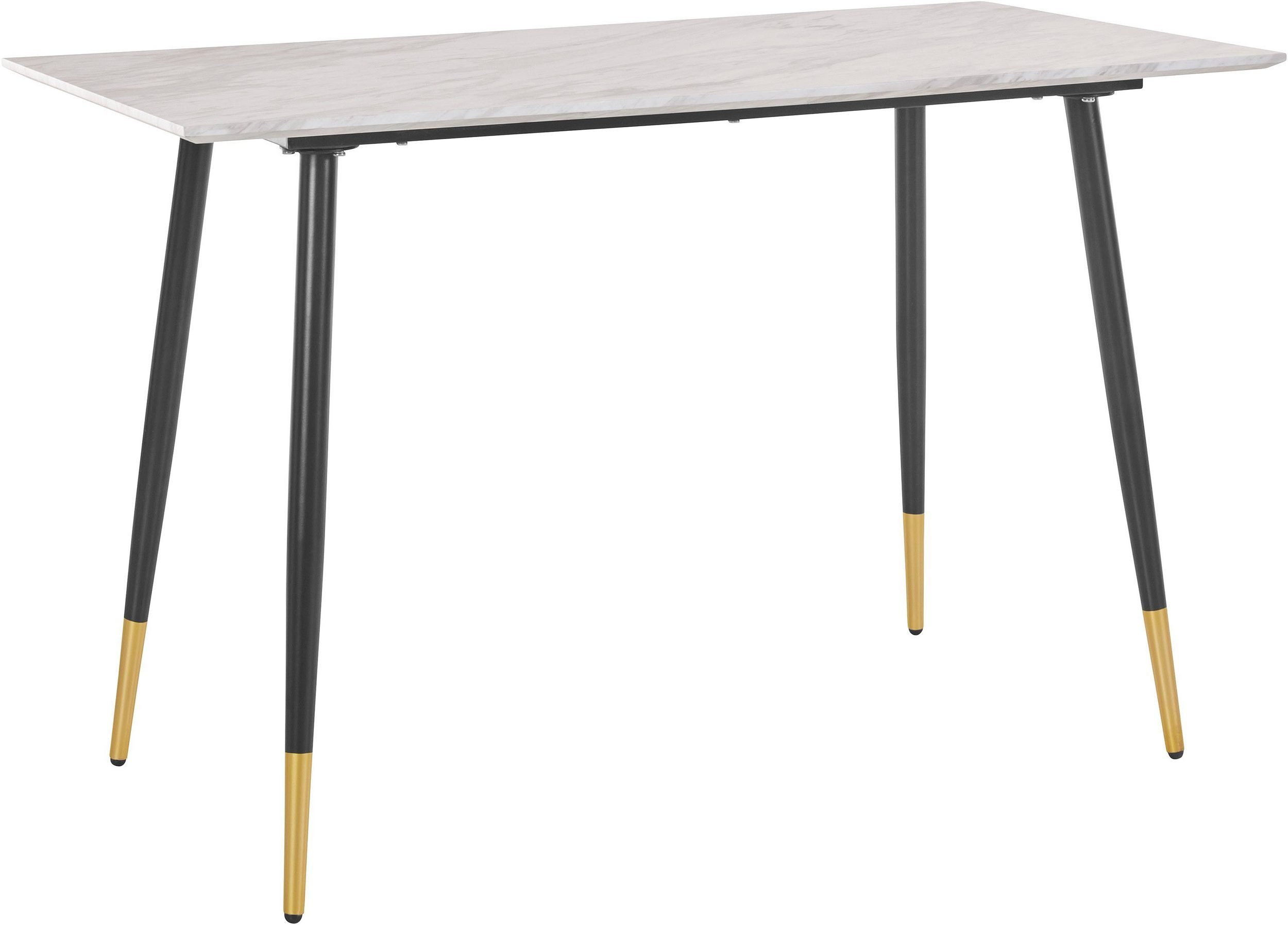 loft24 Schreibtisch Matcha, Tischplatte aus MDF in Marmoroptik, Metallbeine, Breite 110 cm schwarz/gold | marmorfarben hell