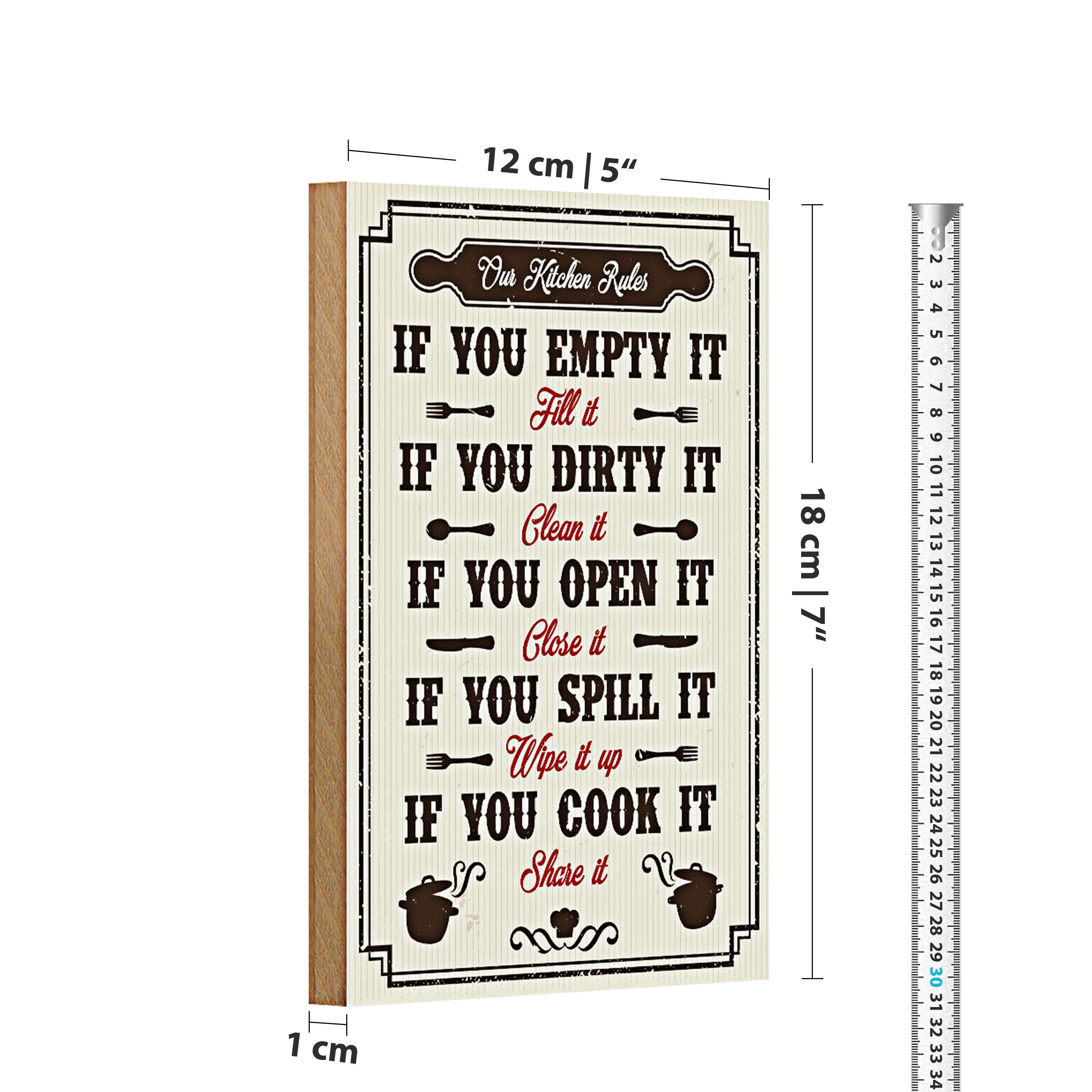 Roomando Holzbild Küche 12x18cm Our Kitchen Rules