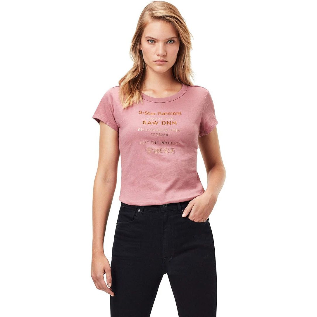 G-STAR T-Shirt Damen Top Kurzarm Wash GR Slim R Tee Women Bleach Pink Größe: XS (1-tlg) Damen T-Shirt Wash Graphic Slim