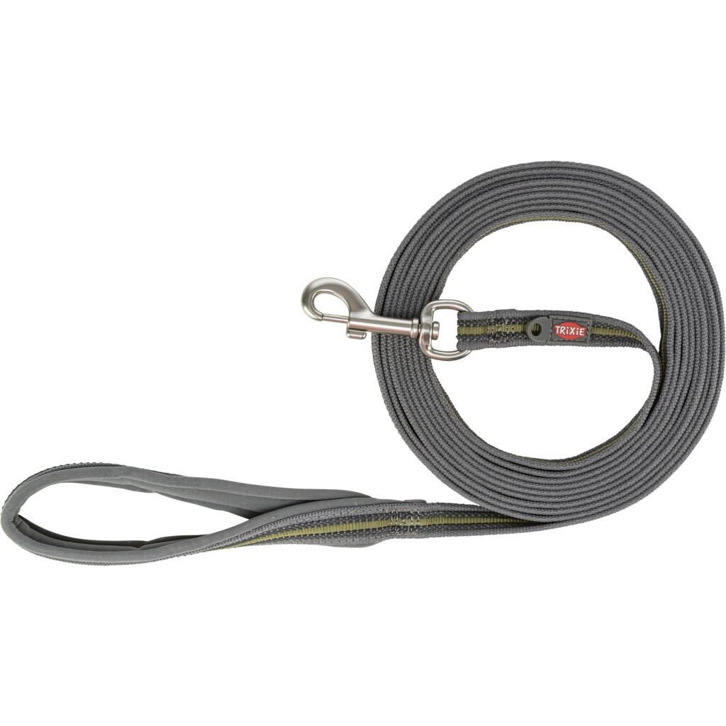 TRIXIE Schleppleine Fusion Schleppleine, gummiert - grafit/olivgrün - 15 m/17 mm, Gurtband