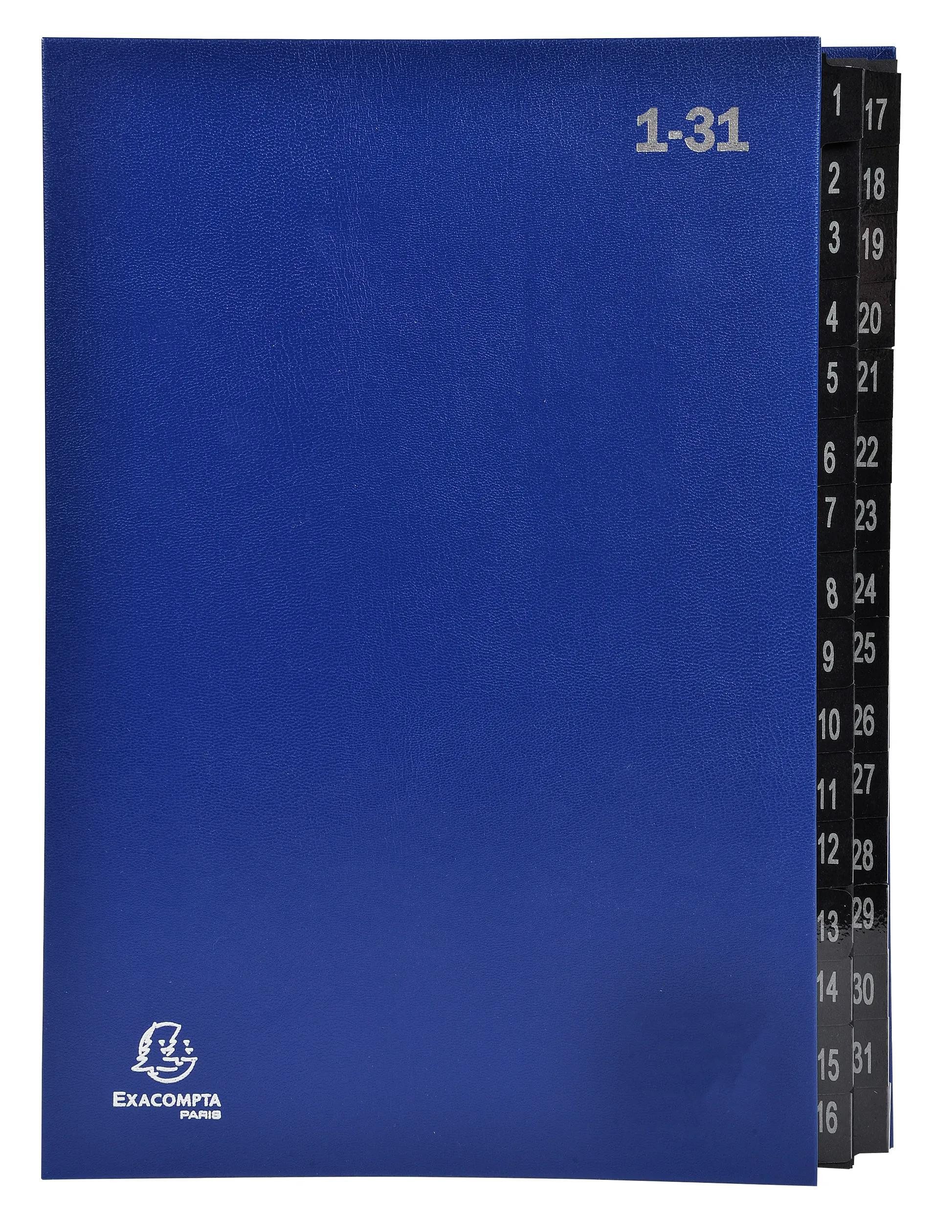 EXACOMPTA Organisationsmappe 6x Pultordner Ordnungsmappe 32 Fächern RC-Karton 1-31 A4 Blau 57042E, Fester Deckel dehnbare Ordnungsmappe