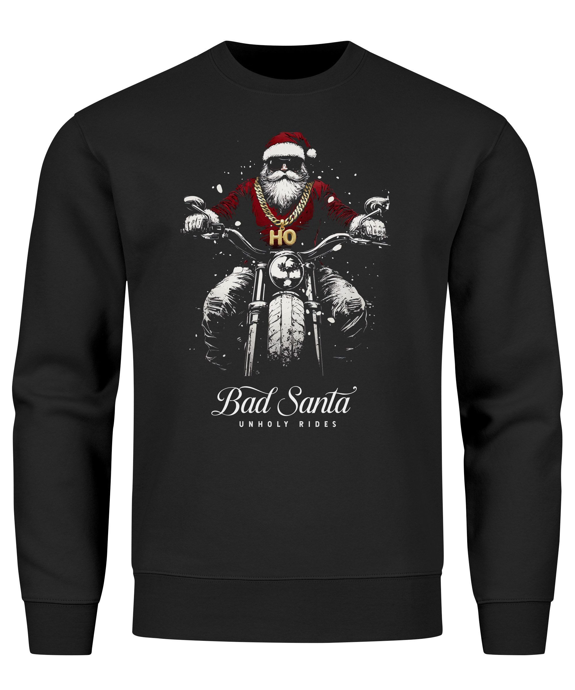 Neverless Sweatshirt Sweatshirt Herren Weihnachten Bad Santa Biker Motorrad Aufdruck Print