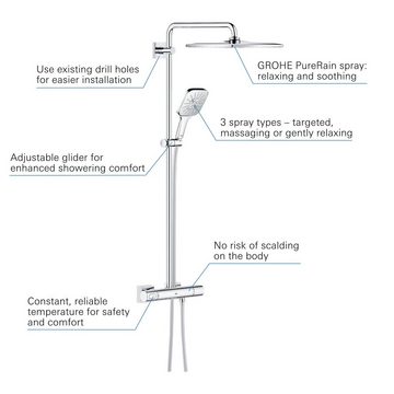Grohe Duschsystem Rainshower Smart Active, Höhe 111,8 cm, 3 Strahlart(en), Packung, mit Wassersparfunktion