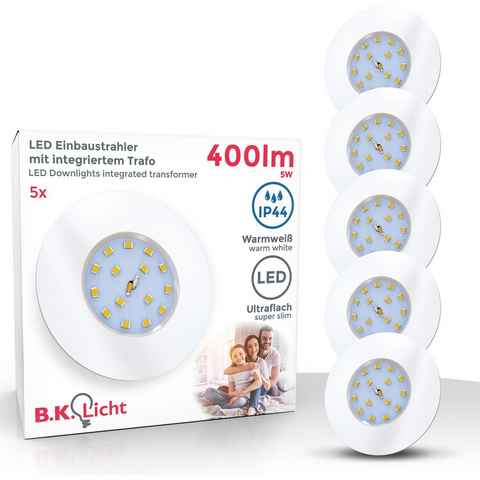 B.K.Licht LED Einbaustrahler, LED fest integriert, Warmweiß, Bad, Einbauleuchte, Decken-Spot, ultra-flach, IP44, inkl. 5W 400lm