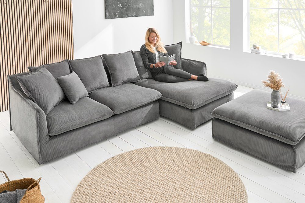 riess-ambiente Ecksofa HEAVEN mit grau, 255cm Einzelartikel 1 Design Federkern Teile, · Kissen Cord · Wohnzimmer · · Modern