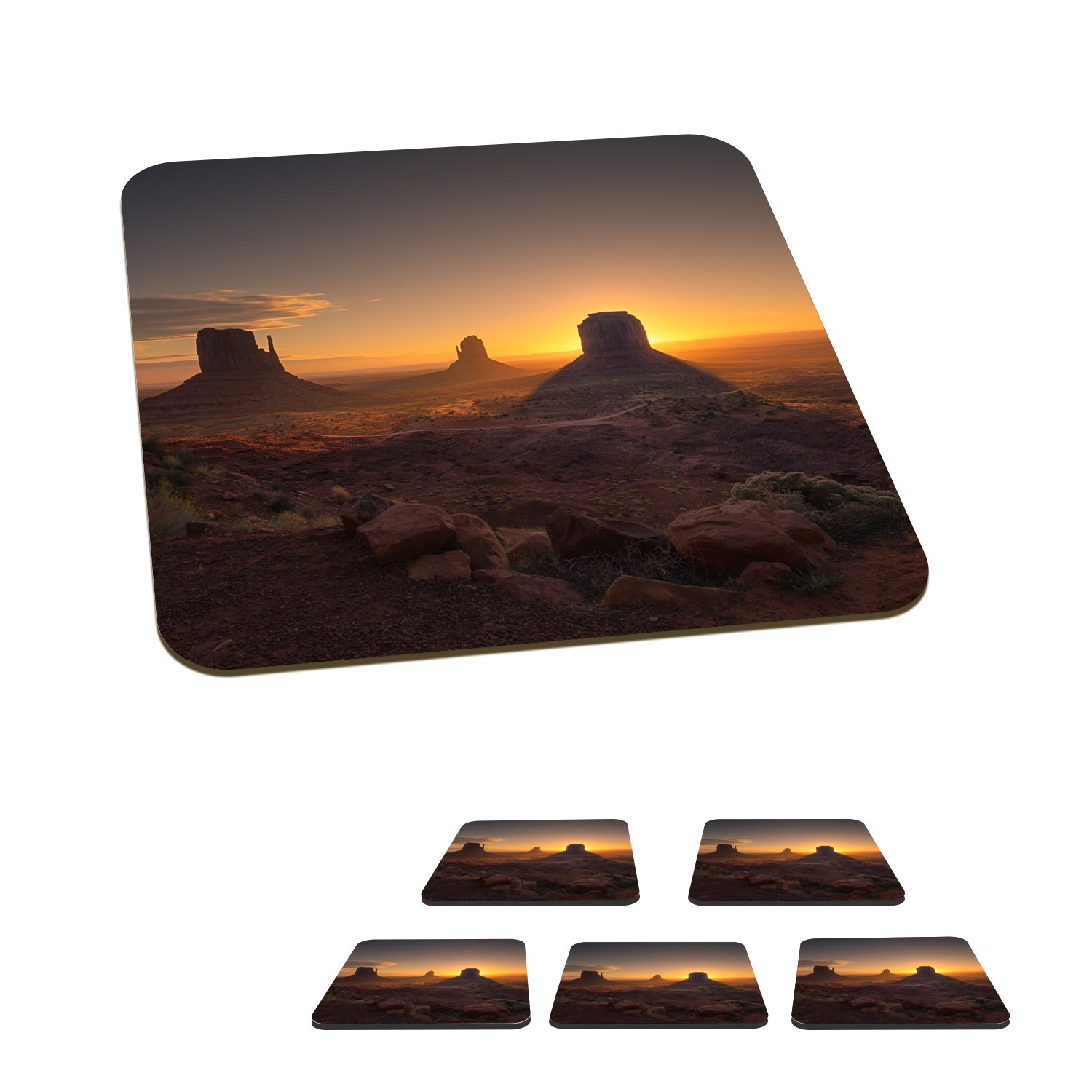 MuchoWow Glasuntersetzer Sonnenuntergang im Monument Valley in den USA, Zubehör für Gläser, 6-tlg., Glasuntersetzer, Tischuntersetzer, Korkuntersetzer, Untersetzer, Tasse | Getränkeuntersetzer