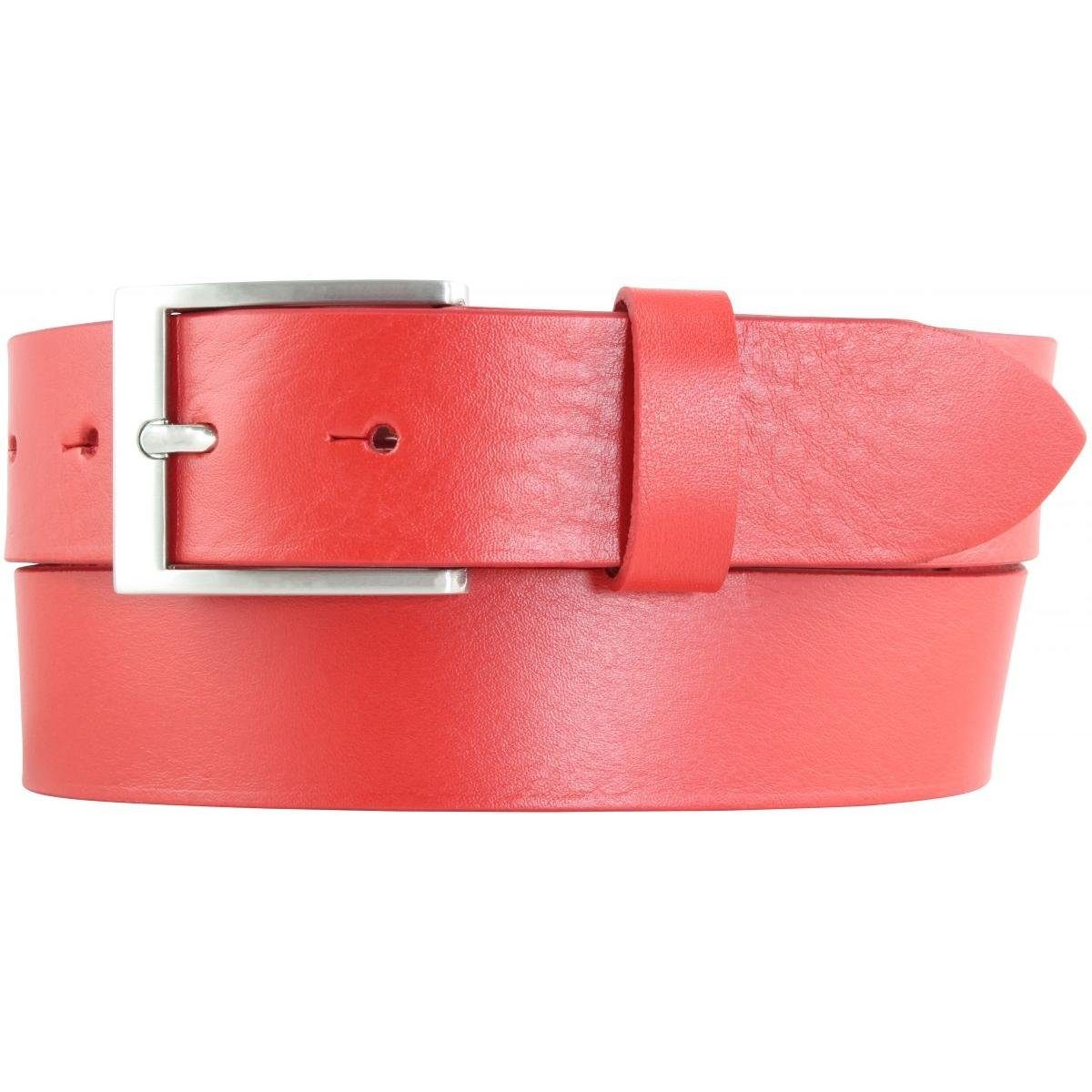 BELTINGER Ledergürtel Gürtel aus Vollrindleder 3,5 cm - Jeans-Gürtel für Damen Herren 35mm - Rot, Silber