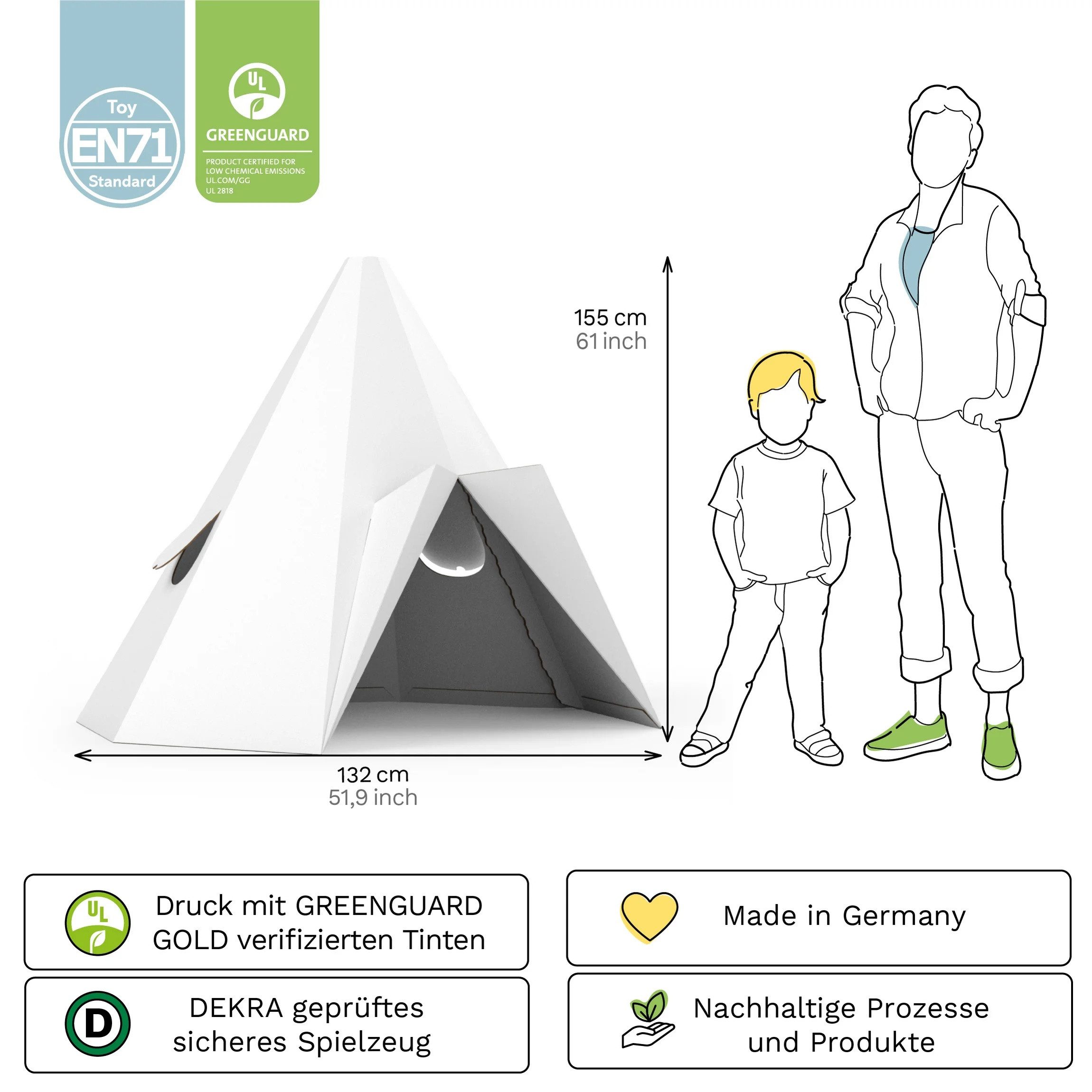 FOLDZILLA Spielhaus Kinder Tipi Ethno Muster blau, Faltbar: Schnell zusammenklappen und verstauen