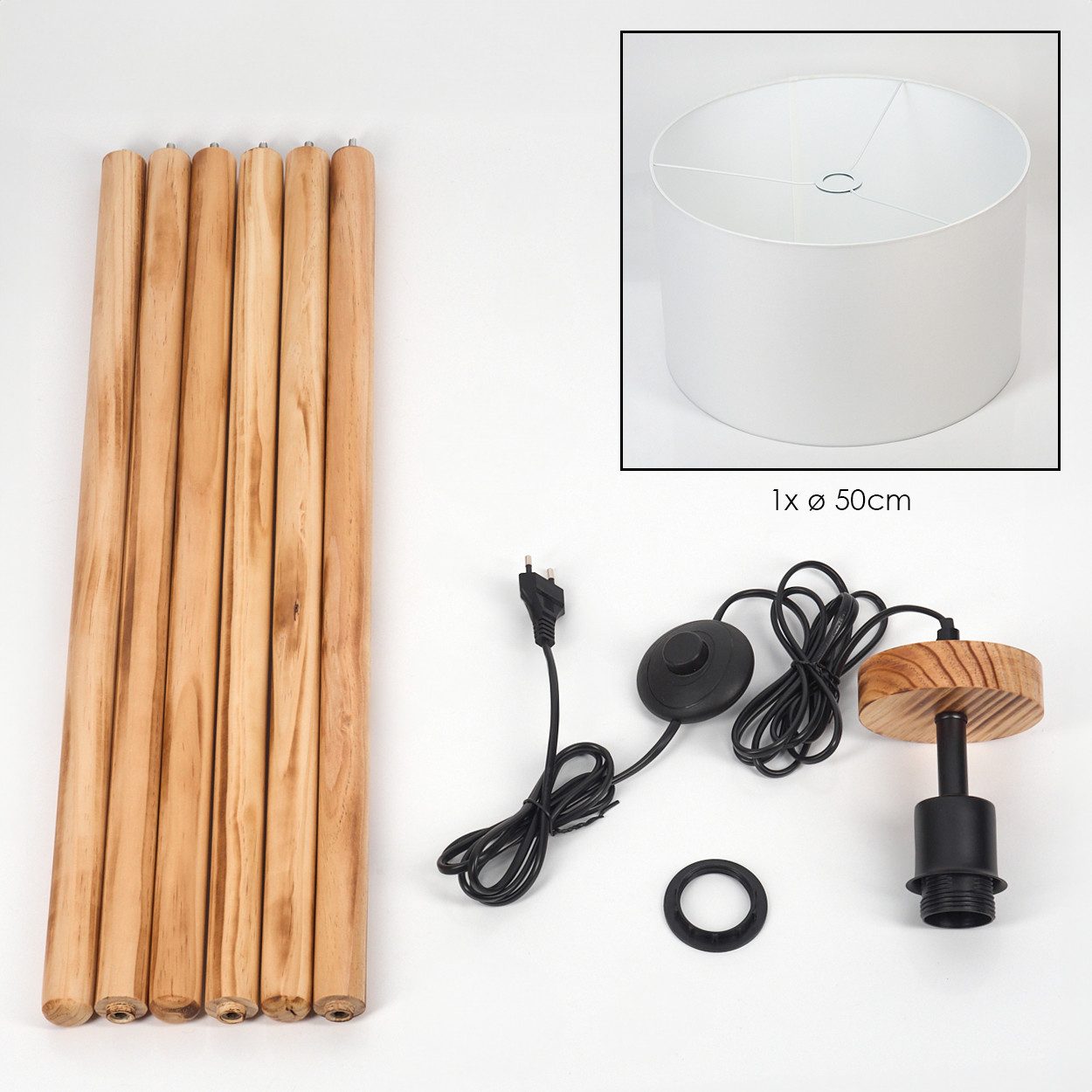 hofstein Stehlampe Stehlampe aus Holz/Metall im modernen Boho-Design, ohne Leuchtmittel, Stehleuchte mit Schirm aus Stoff und Fußschalter, Ø 50 cm, 154 cm, E27 – Bild 5 von 5