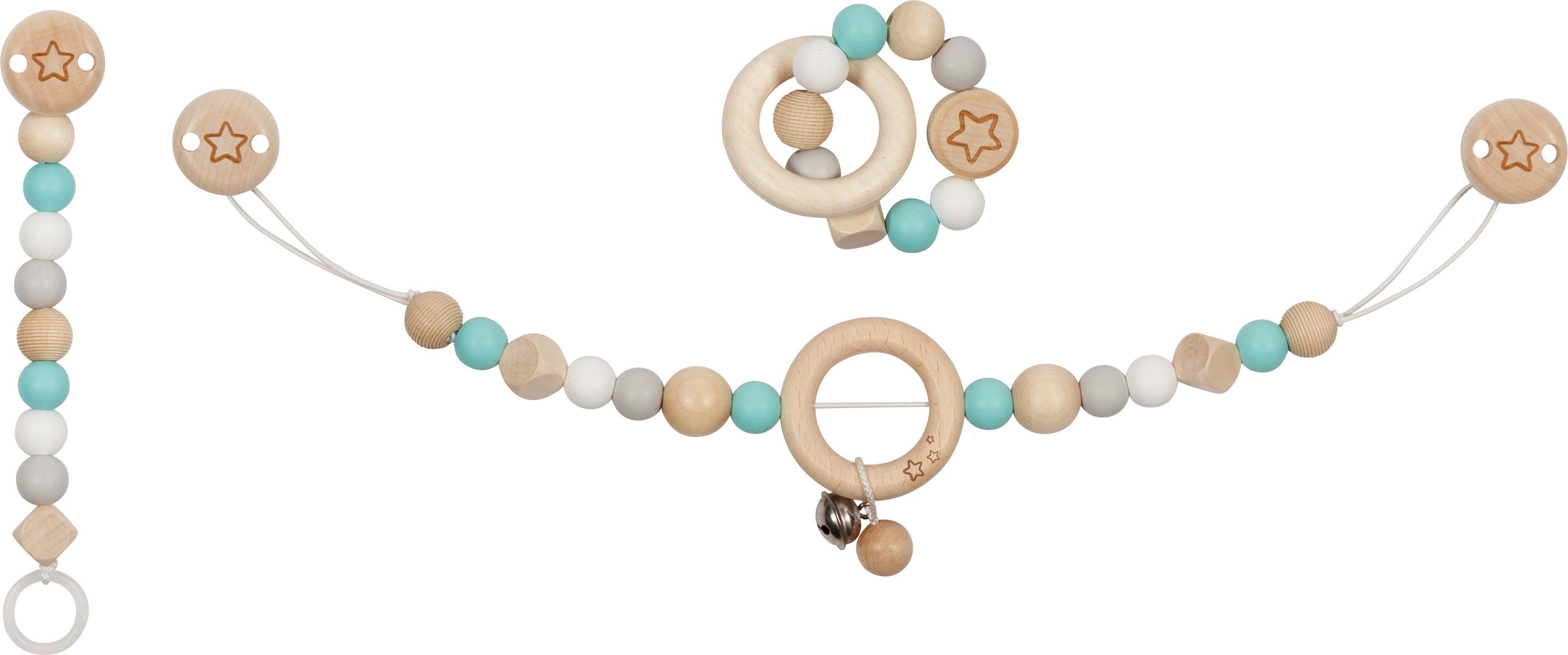 goki Greifspielzeug goki baby Set Lifestyle Türkis mit graviertem Stern-Motiv (3-tlg)
