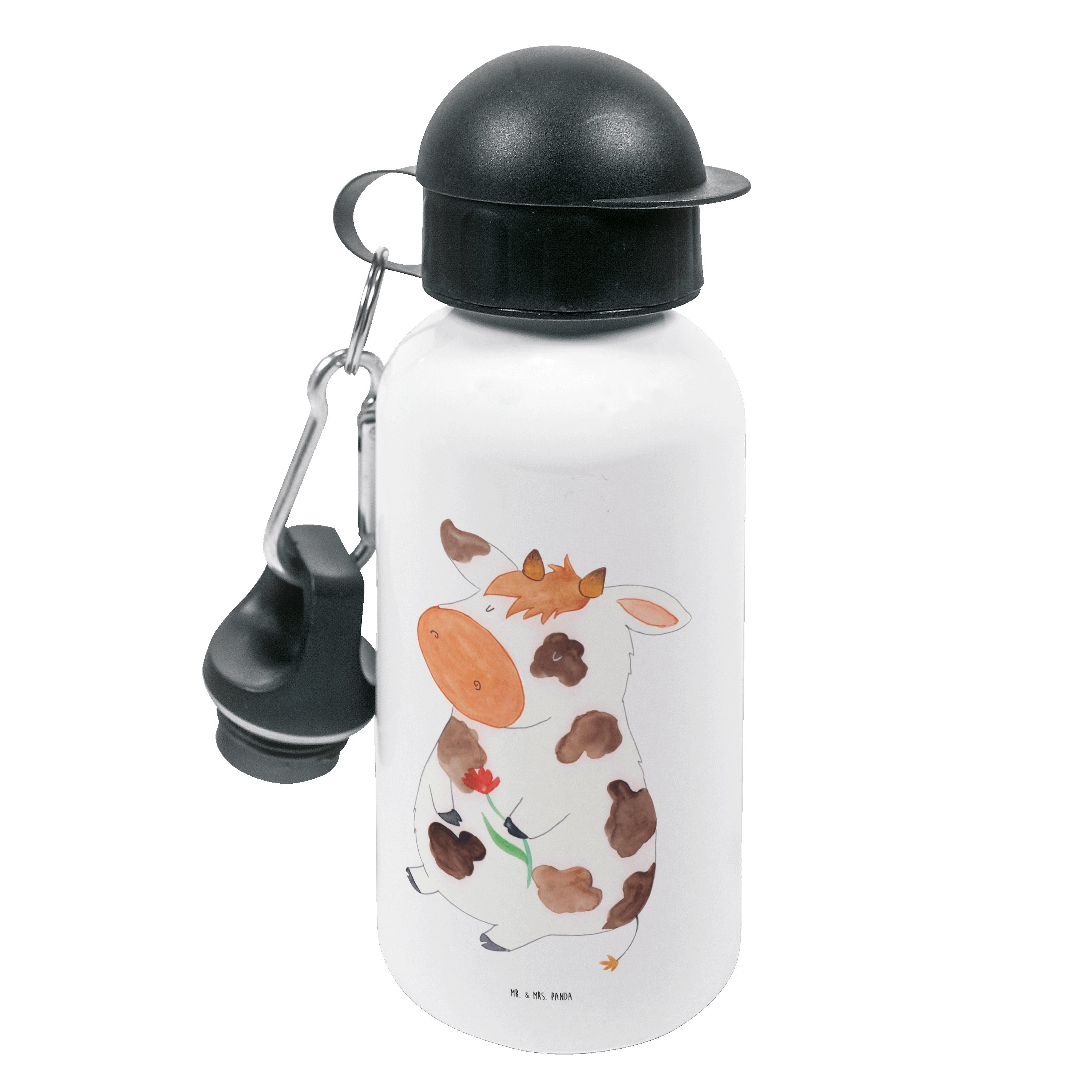 Mr. & Mrs. Panda Trinkflasche Kuh - Weiß - Geschenk, Hof, Flasche, Bauernhof, Kinder Trinkflasche