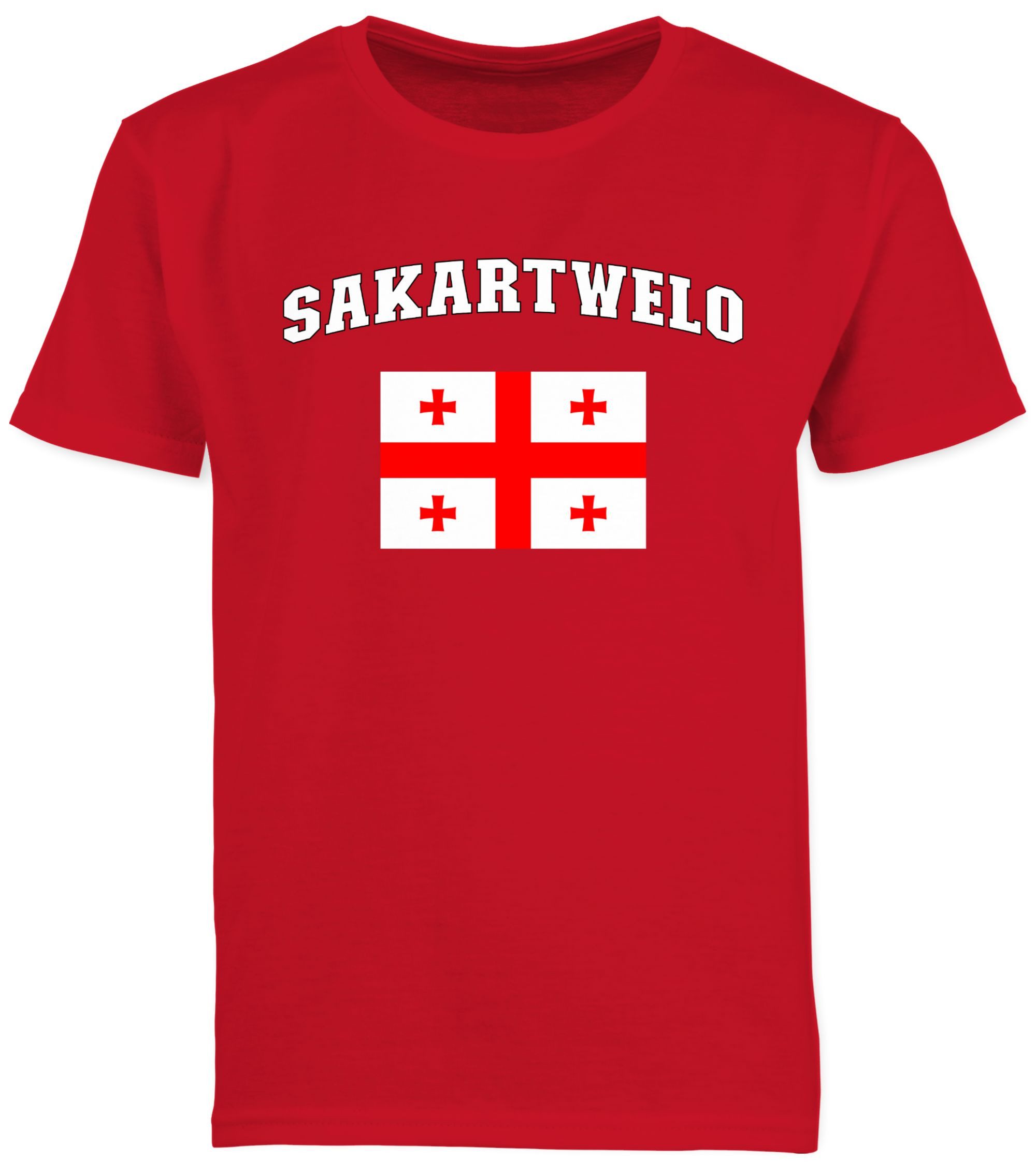 Shirtracer T-Shirt Sakartwelo Schriftzug mit Flagge, Sakartvelo, Georgia, Georgien, G (1-tlg) 2024 Fussball EM Fanartikel