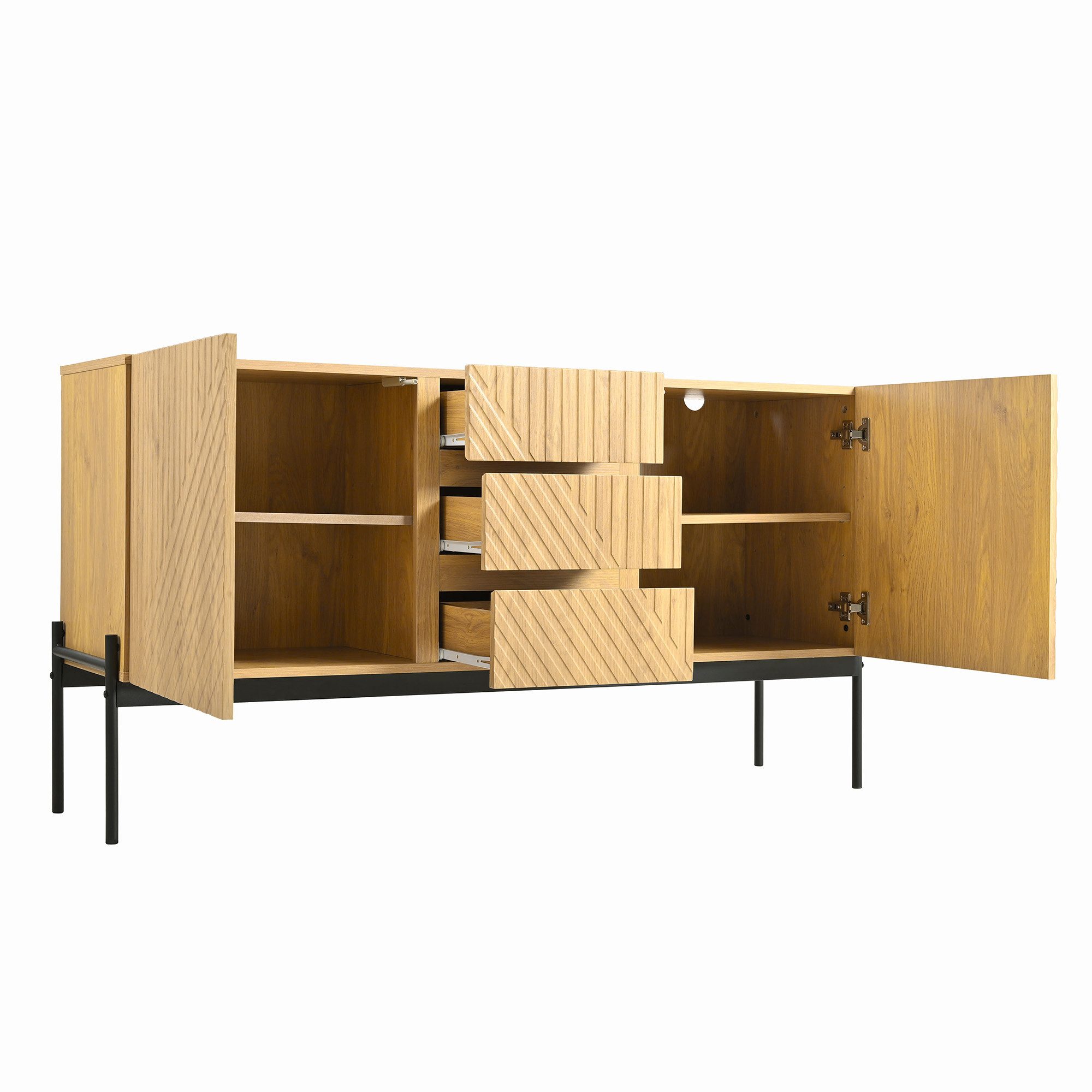Flieks Kommode mit 3 Schubladen und 2 Türen (B140/T40/75 cm, 1 St., für Wohnzimmer, Schlafzimmer, Esszimmer, Flur), Sideboard mit verstellbare Einlegeböden Mehr – Bild 4 von 5