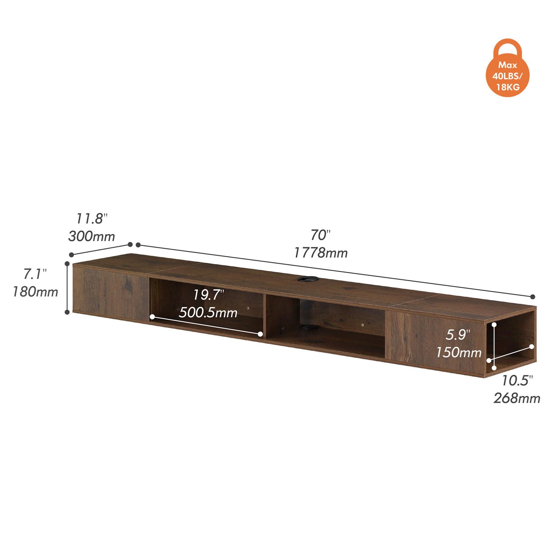 WAMPAT Lowboard ca. 180 cm breiter hängender TV-Schrank mit 4 Fächern (für Fernseher bis 80 Zoll, mit LED-Beleuchtung), TV Board, offene Seiten