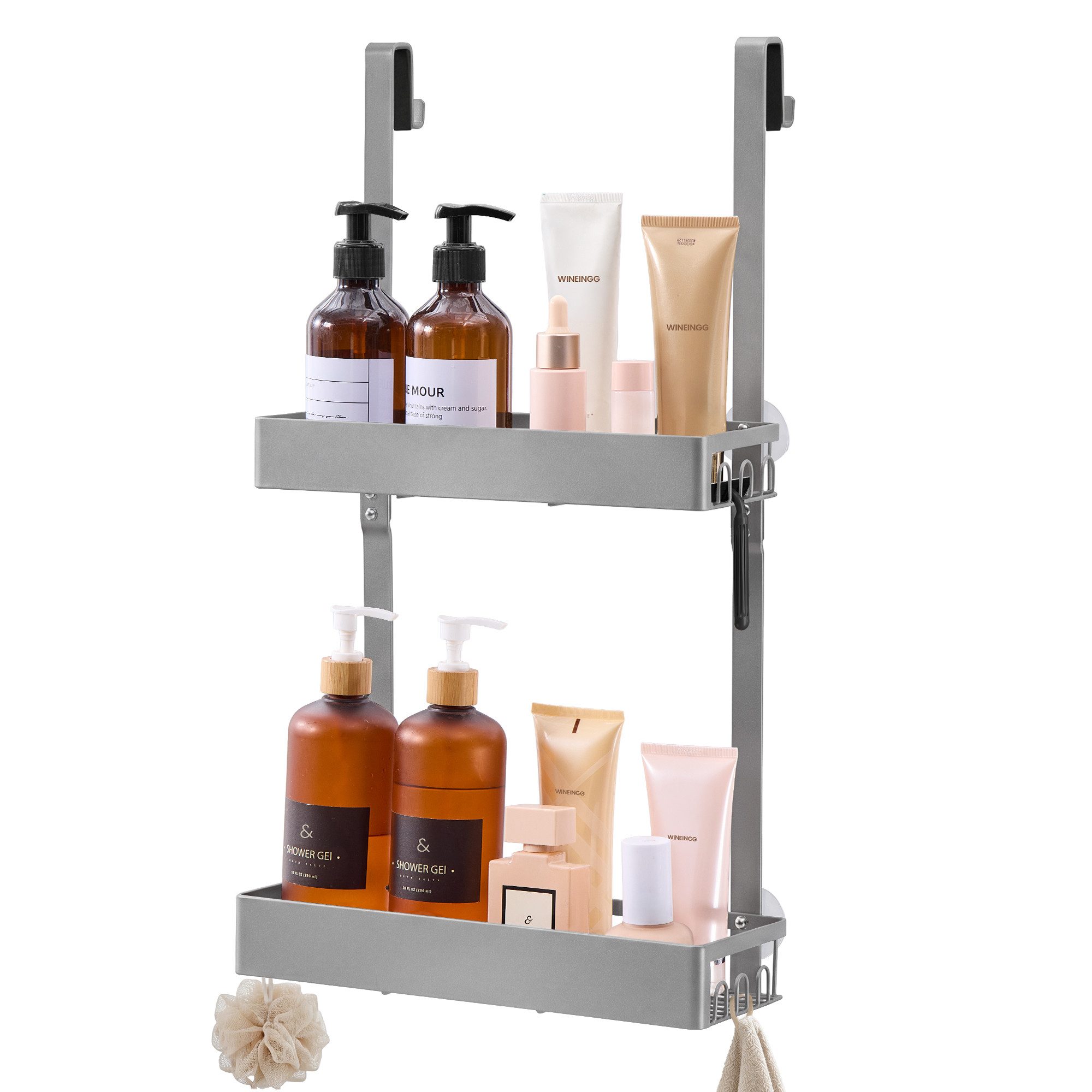 SONGMICS Duschablage Duschregal, ohne Bohren, rostfrei, aus Stahl, Shampoo Halterung, Badezimmer Organizer, 31,5 x 15,5 x 56 cm, 1er Set