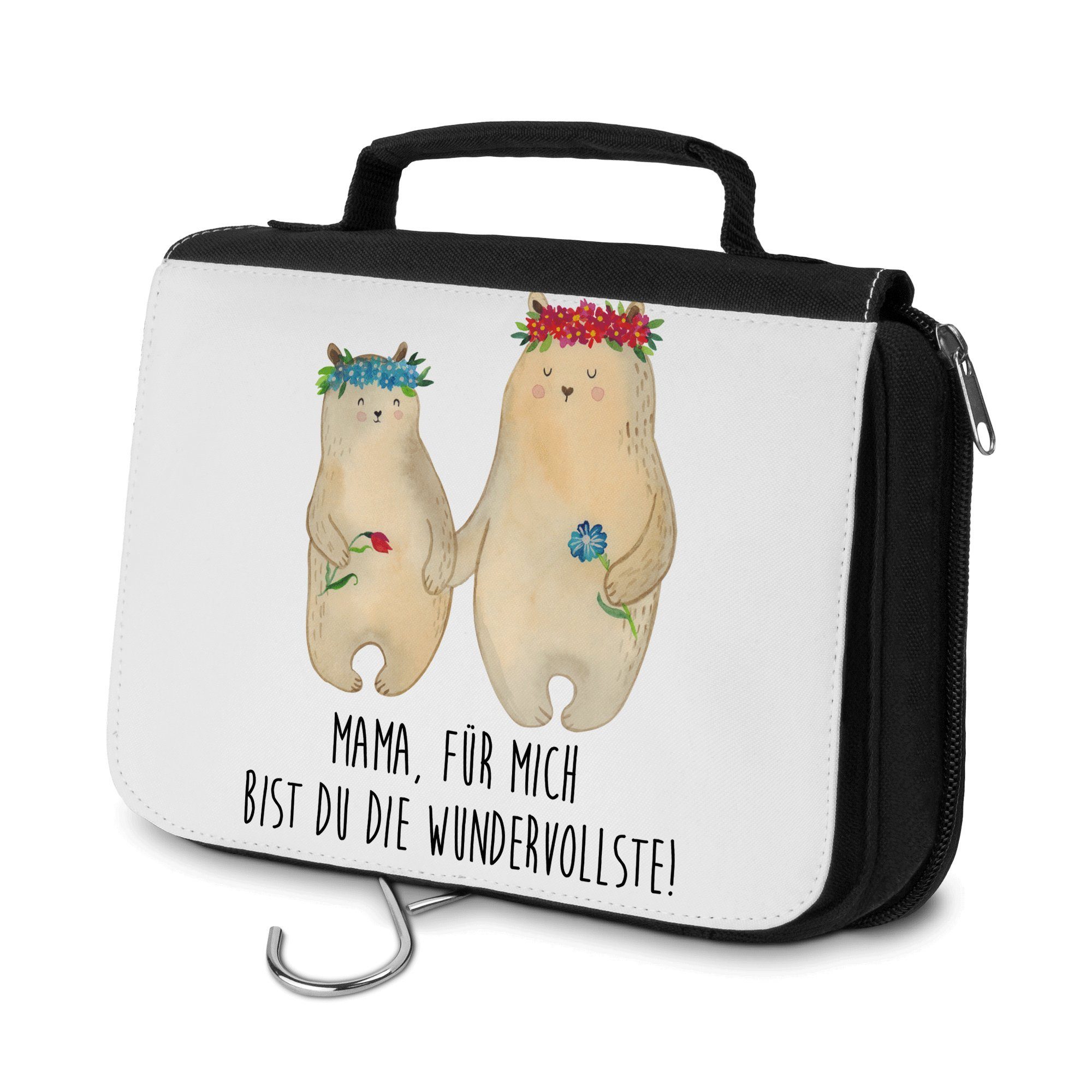 Mr. & Mrs. Weiß mit Panda Blumenkranz Töchter, Damen, - - (1-tlg) Geschenk, Bären Waschtasche, Kulturbeutel