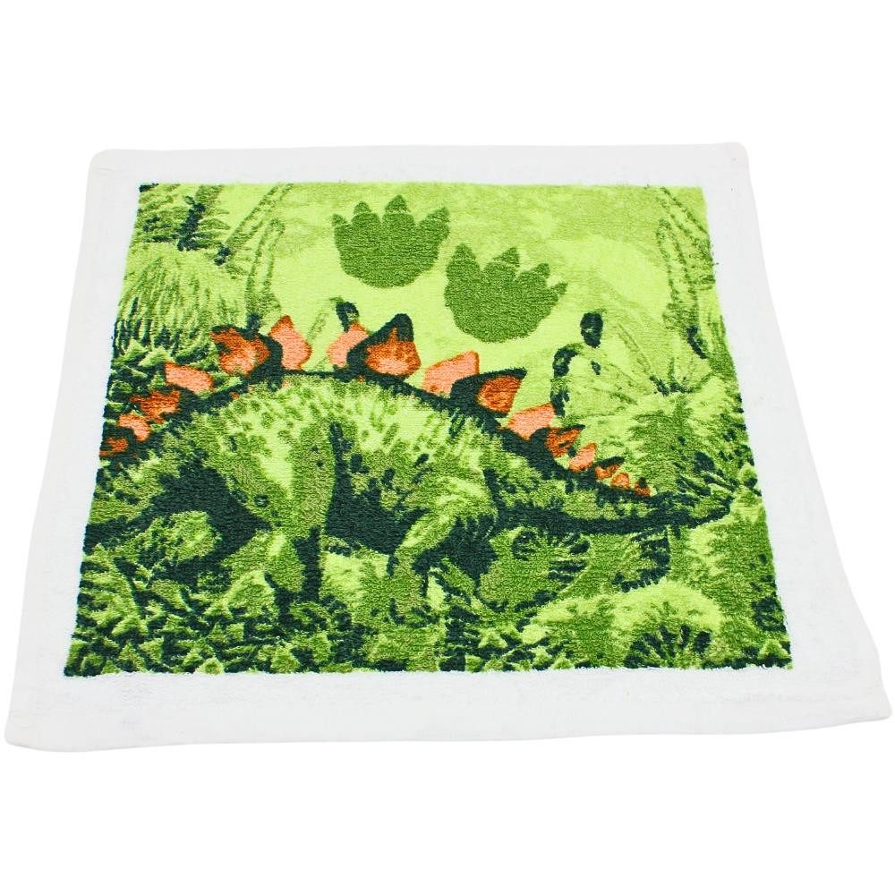 Dekohelden24 Tragetasche Magisches Baumwoll - Handtuch im 4er Set als Dinosaurier, Größe H/B ca. 30 x 30 cm