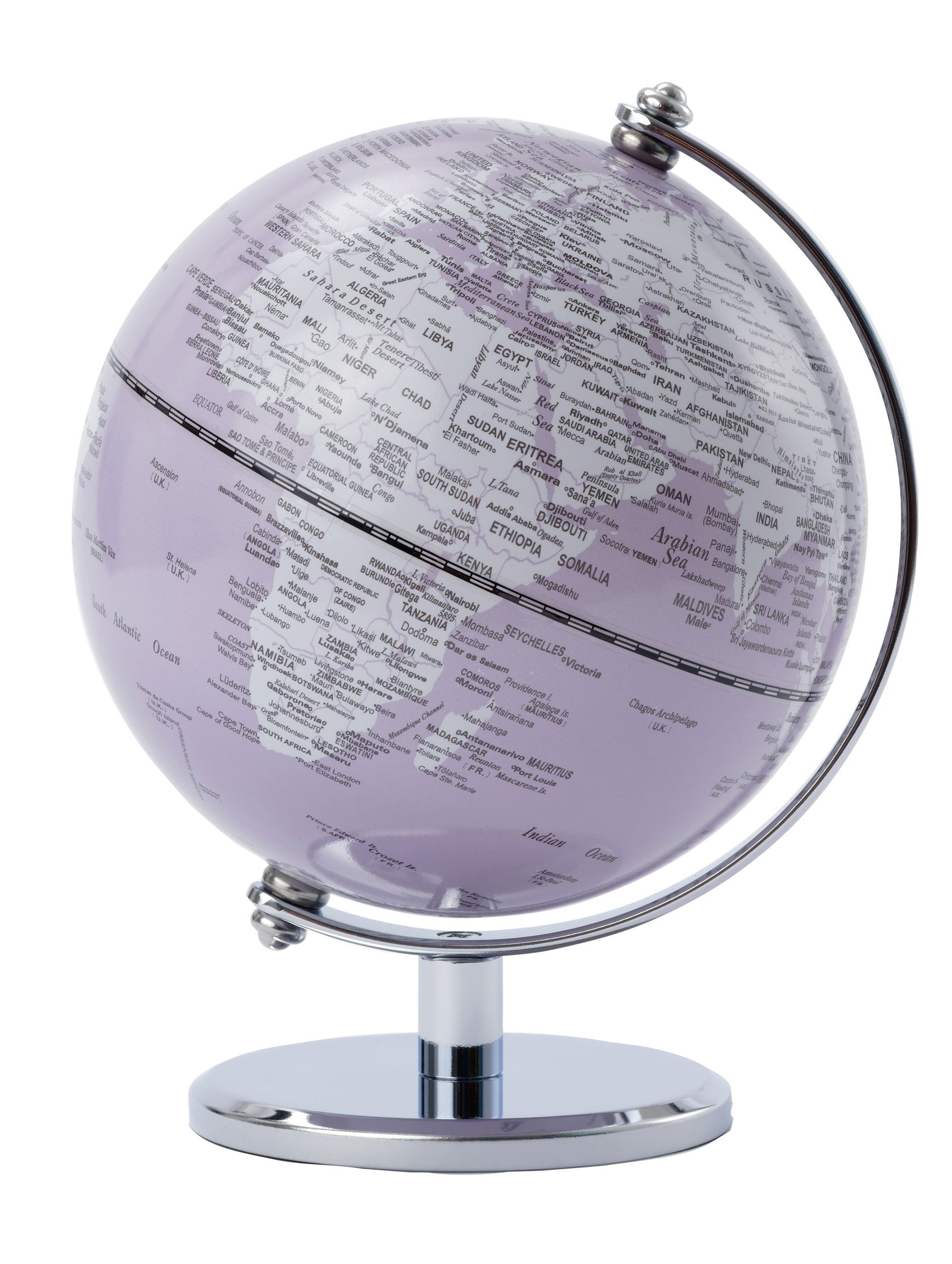 TROIKA Globus GAGARIN Mini-Globus mit drehbarer Achse und Metallfuß, Ø 13 cm, Verchromter Metallfuß mit Filzunterlage, inkl. Geschenkbox