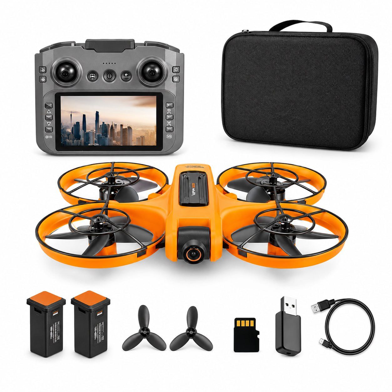 Goldstern-Tech RC-Quadrocopter (Drohne mit Dual-Kamera & Full-HD Displaycontroller, Kameradrohne, bis zu 60 Min. Flugzeit), Optical Flow, 360° Flugmodi, Propellerschutz