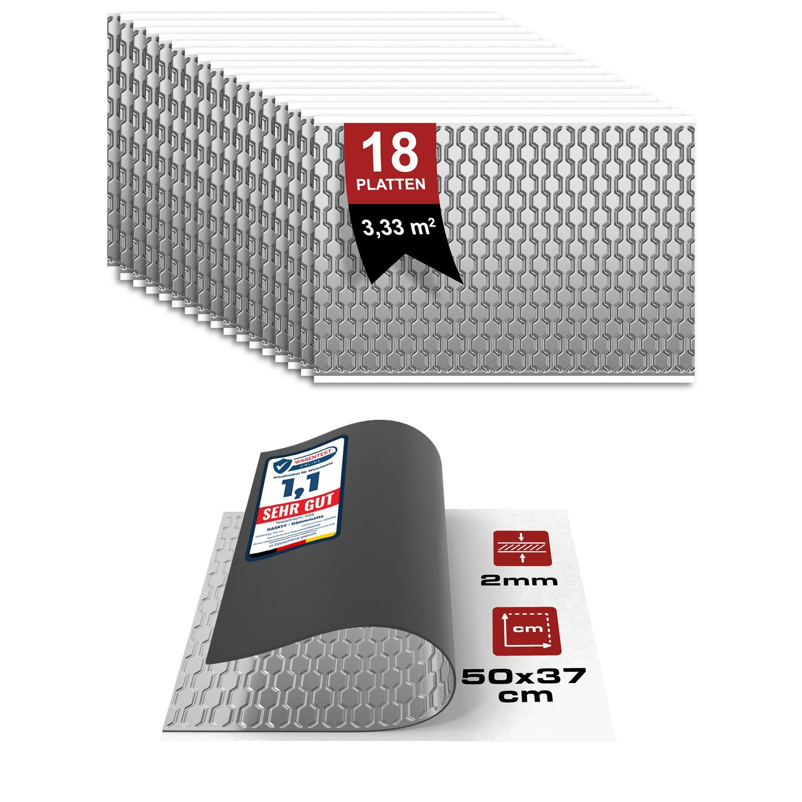 HASKYY Alubutyl Platten Dämmmatten 37x50cm 3,33m² Anti Dröhn Vibration PC-Lautsprecher